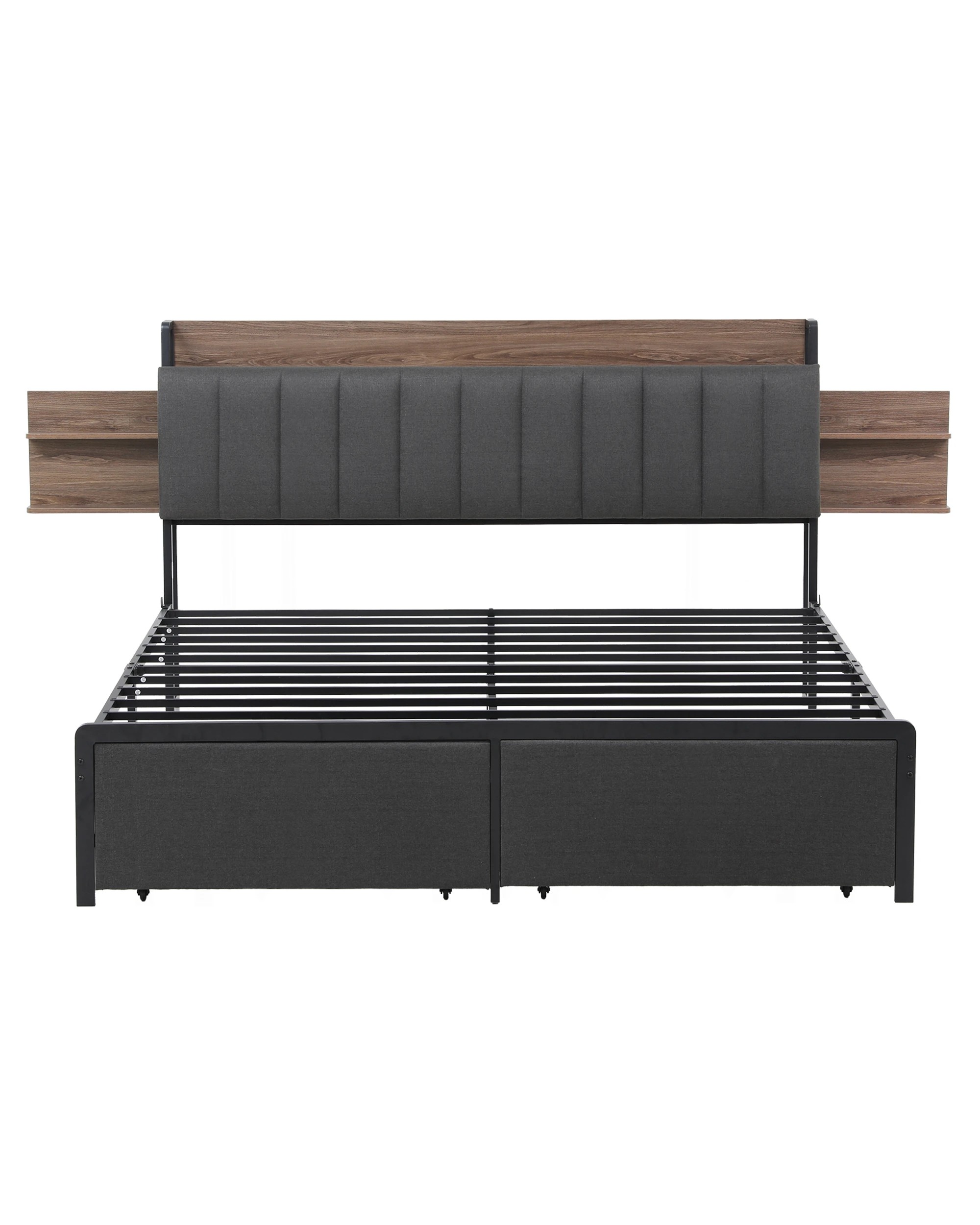 3 Artiss Metal Bed Frame King Size with 2-Tier Hidden Storage with Charging Station - Grey, 3 of 7