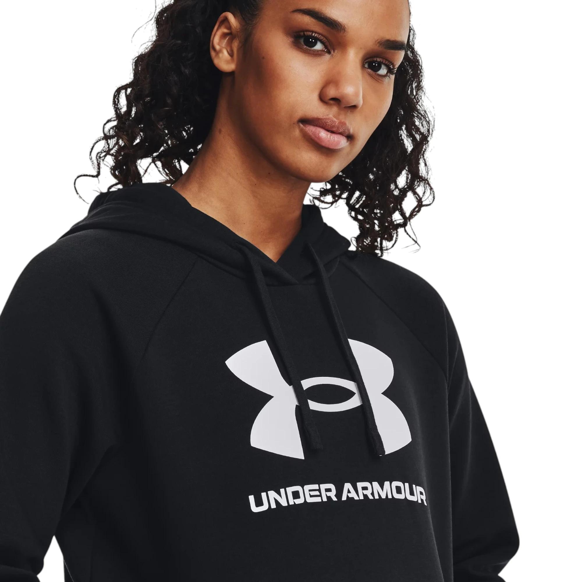 4 Under Armour Womens Rival Fleece Black/ White Big Logo Hoodie BLACK, 4 of 6