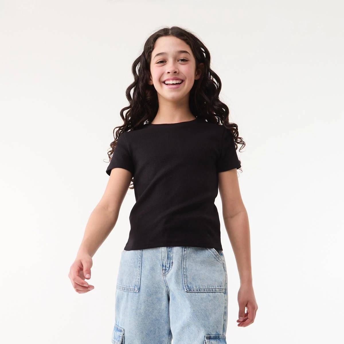 1 Short Sleeve Rib Top BLACK, 1 of 7