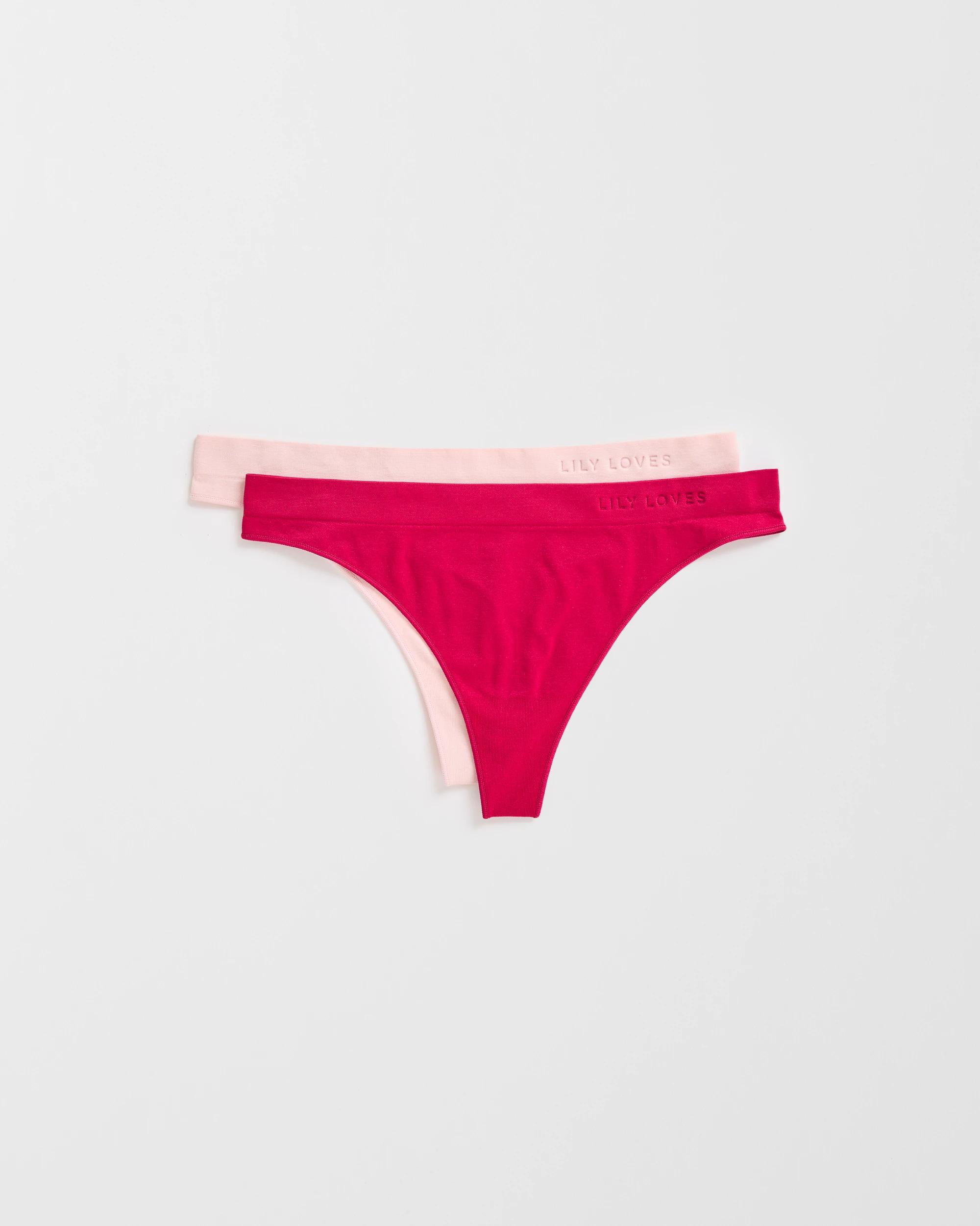 1 Lily Loves 2 Pack Seamfree Embossed G-String Briefs CHALK PINK/WINEBERRY, 1 of 3