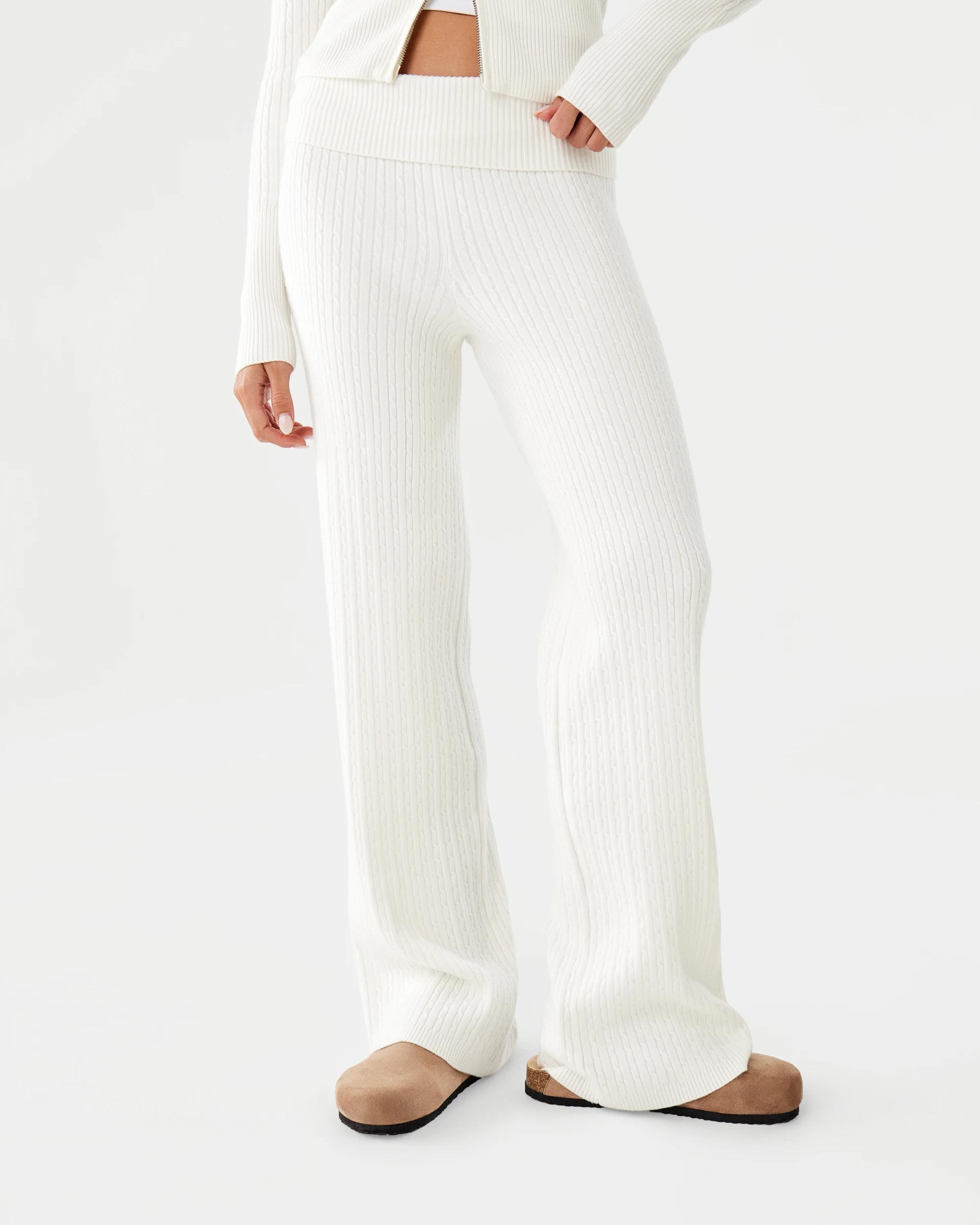 1 True Knit Cable Fold Over Pants Ecru, 1 of 8