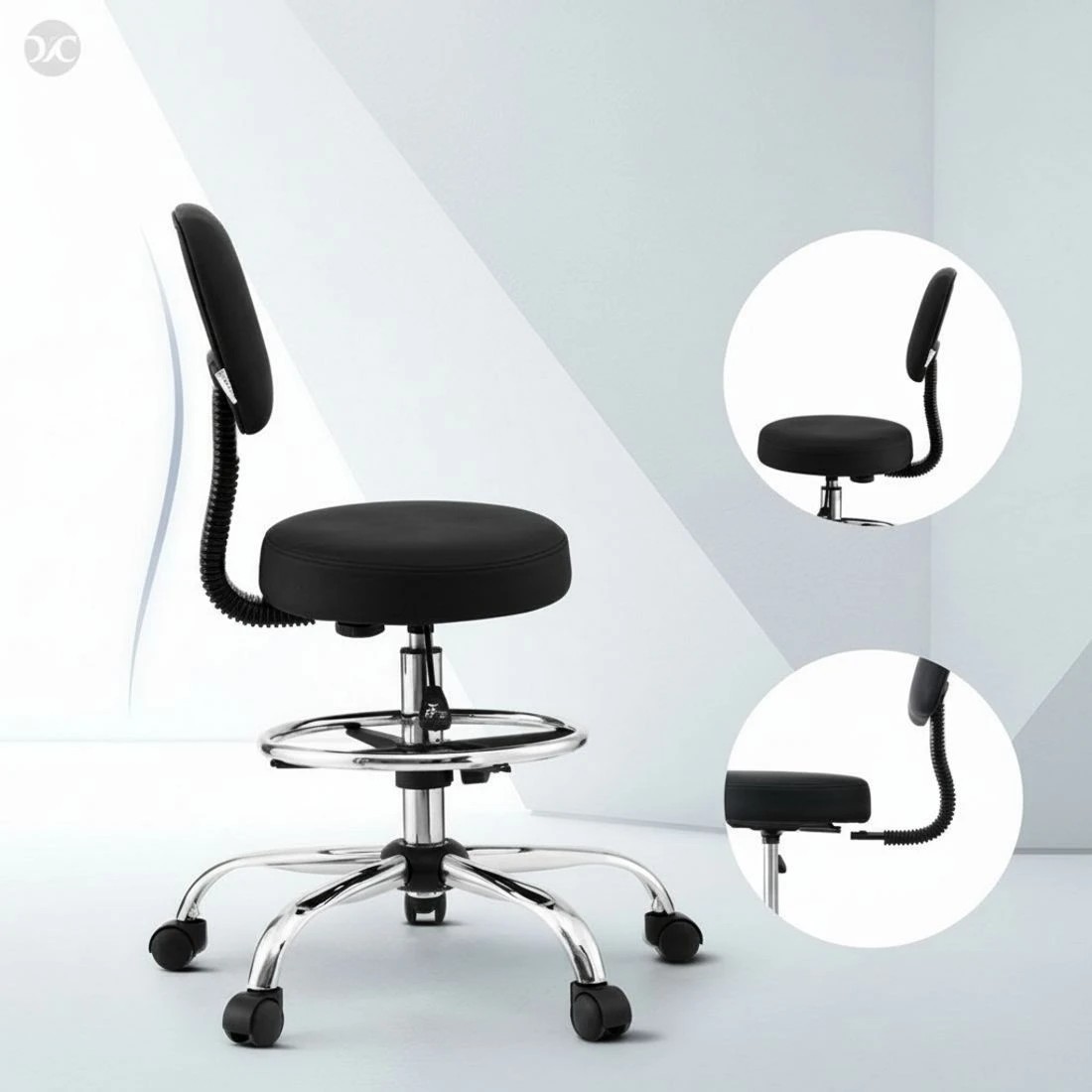 4 Artiss Office Chair Drafting Computer Standing Desk Chairs Ergonomic PU - Black, 4 of 4