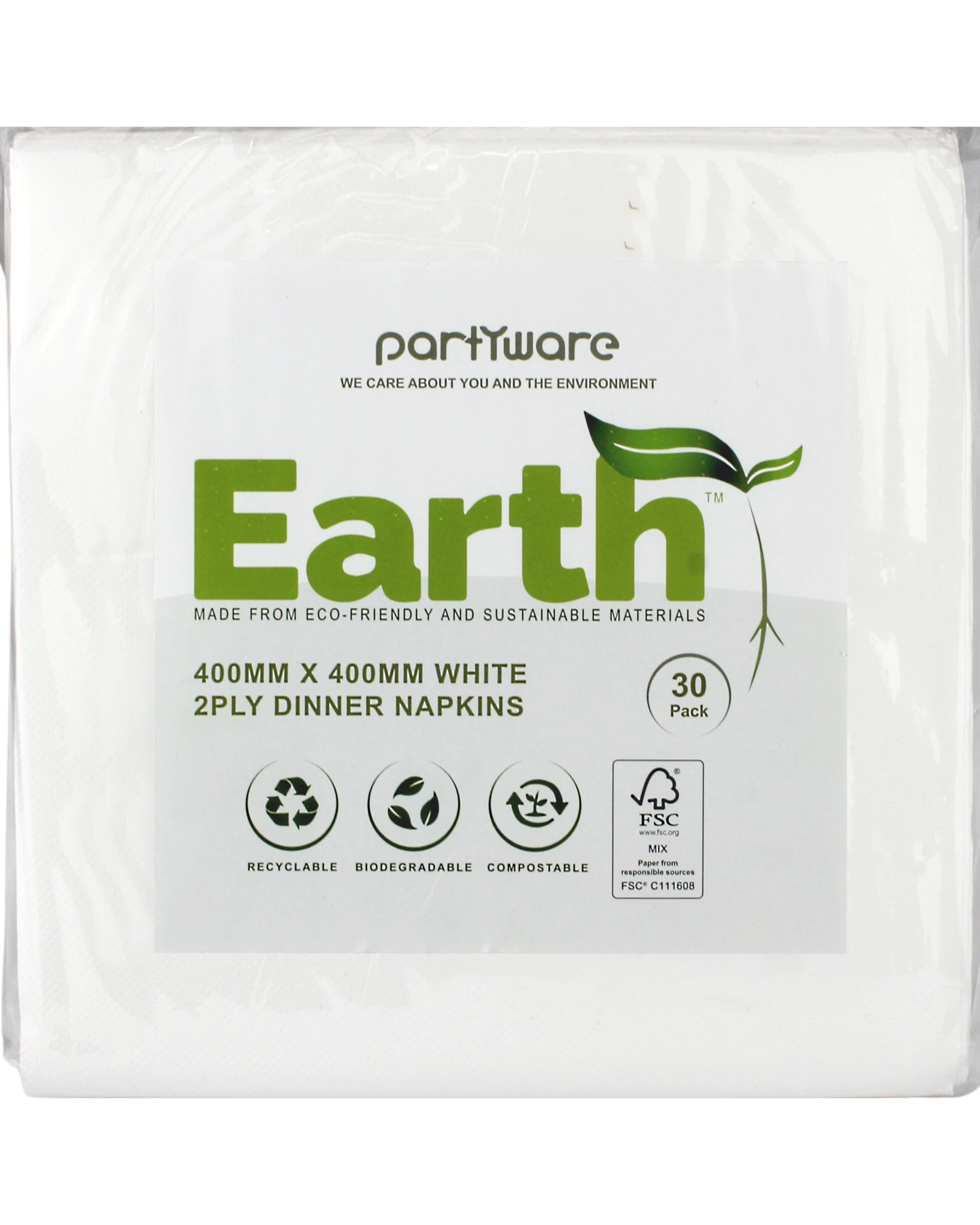 1 Partyware Earth Eco White Large Napkins Serviettes Pack of 30 - White, 1 of 1