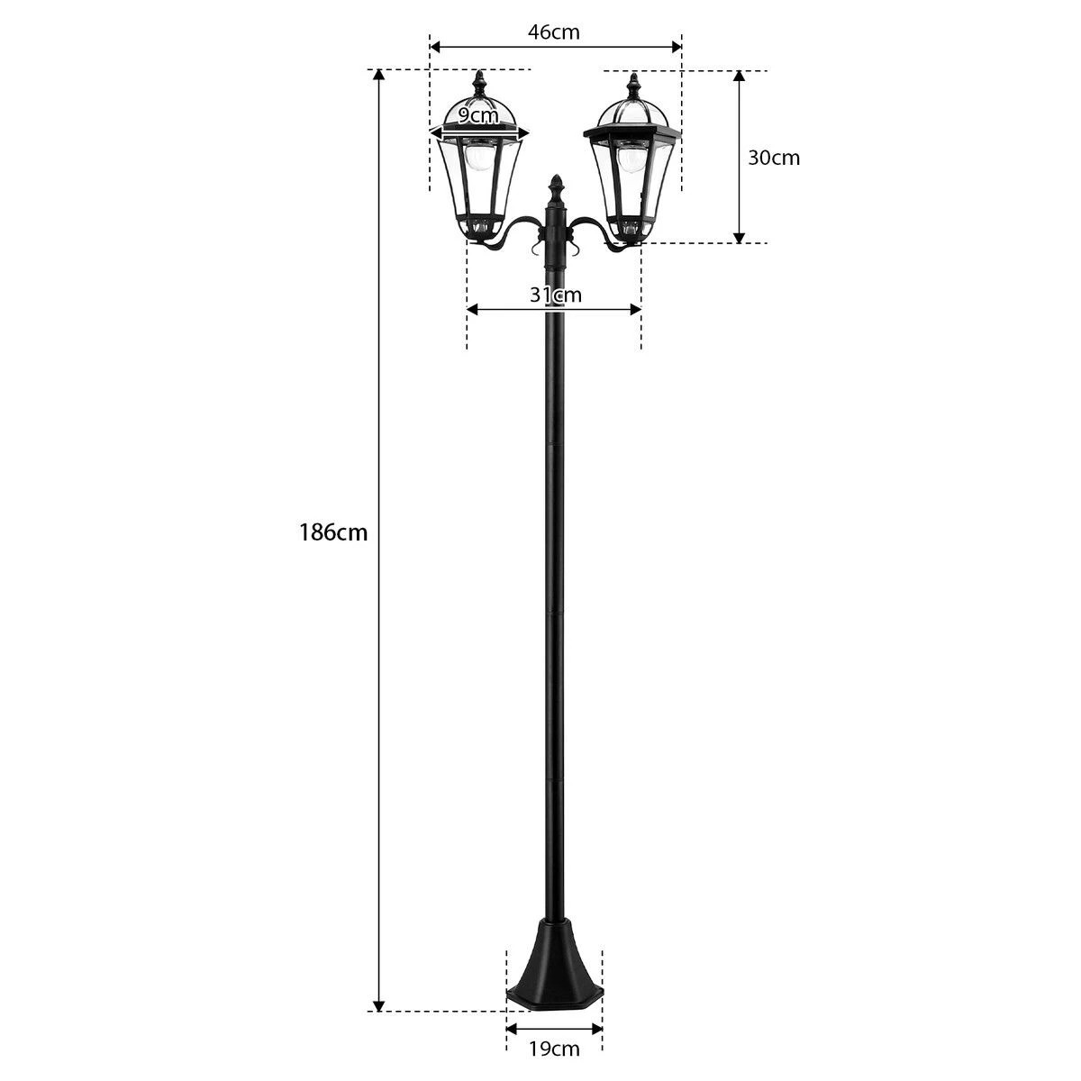 2 AUSWAY 186cm Solar LED Light Post Outdoor Street Pathway Garden Security Pole Lamp, 2 of 3