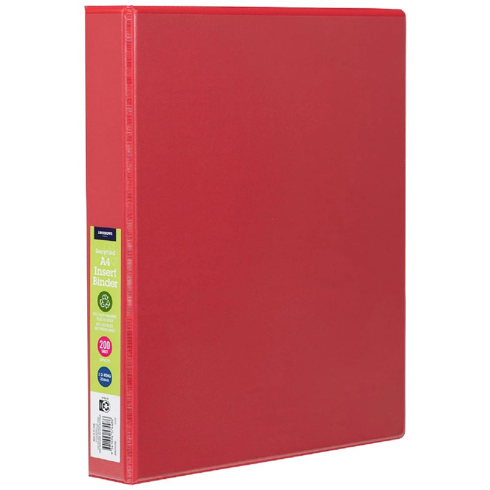 1 J.Burrows Insert Binder A4 2 D-Ring 25mm Red, 1 of 5