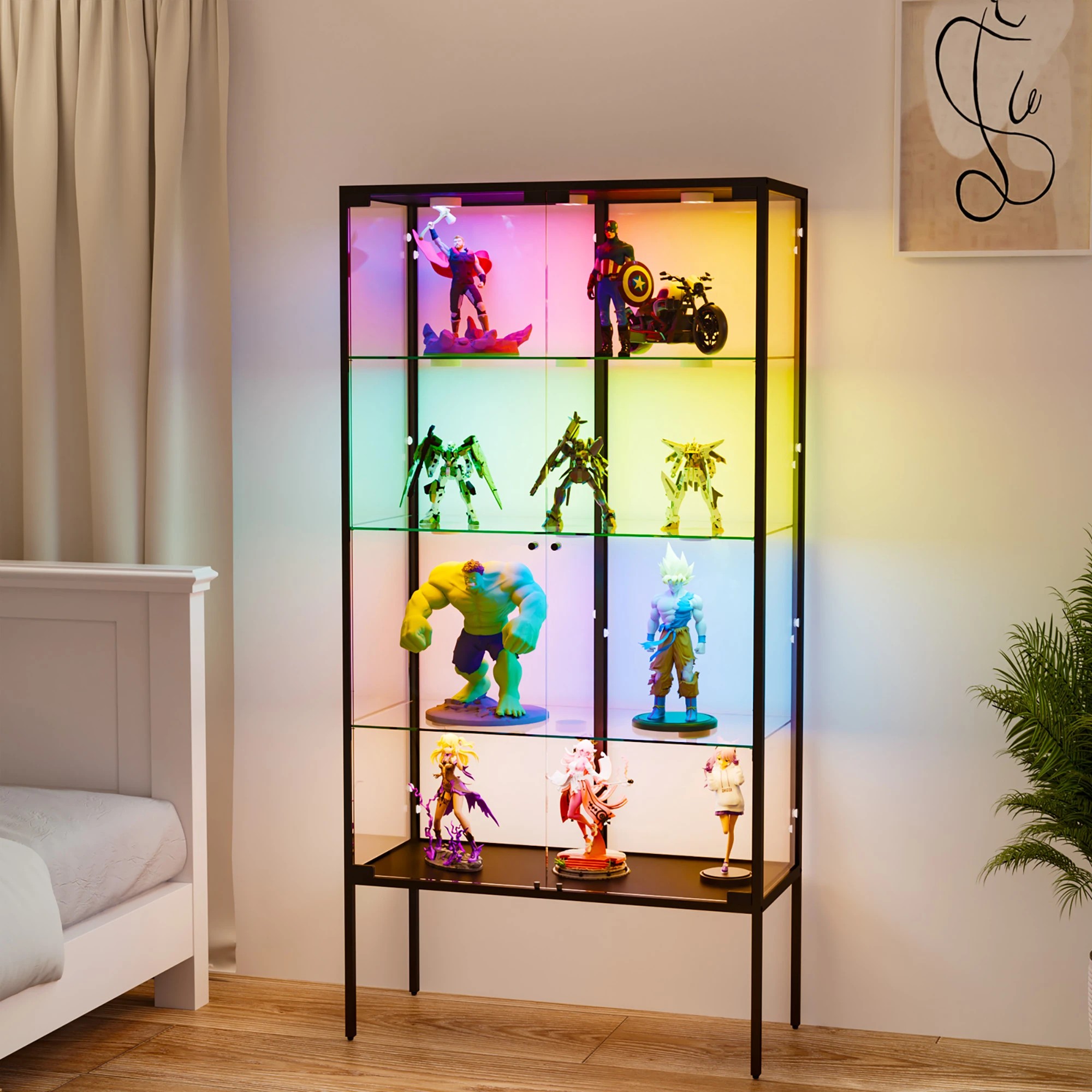 8 Stacked Tempered Glass LED Display Cabinet Steel Collections With RGB Light, 8 of 9