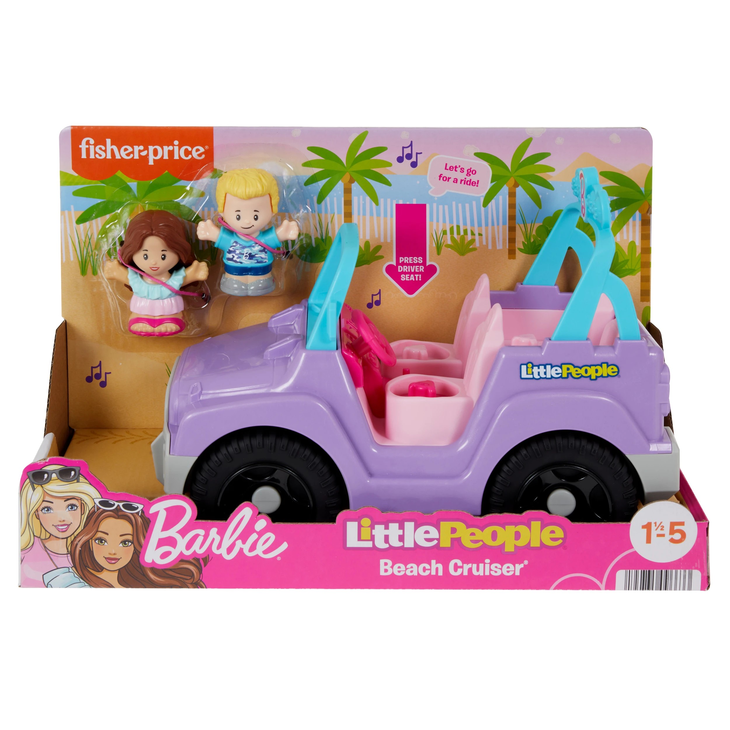 1 Fisher-Price Barbie Little People Beach Cruiser Toy Car, 1 of 6