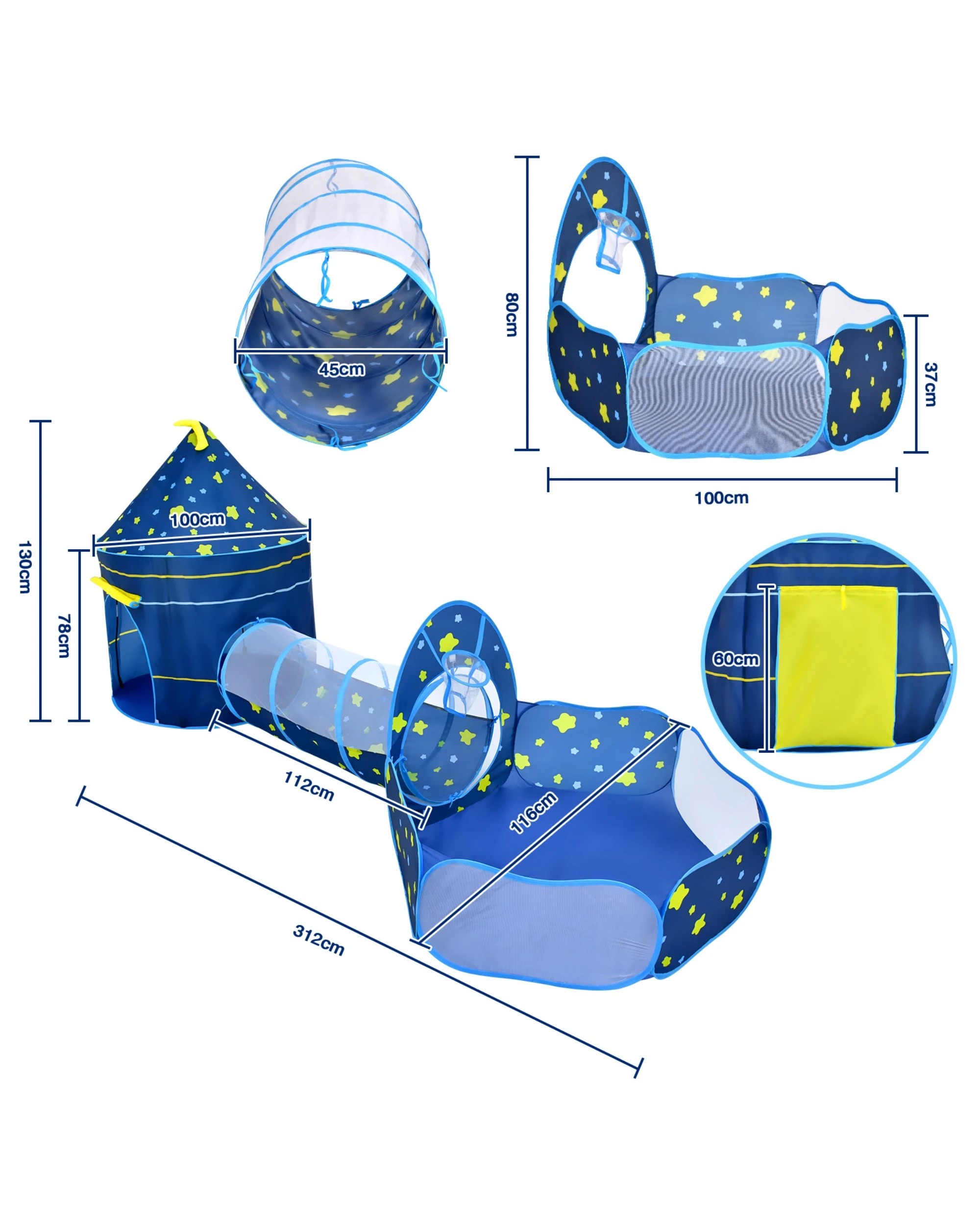 7 Advwin Pop-Up Kids Play Tent  with Tunnel Ball Pit and Basketball Hoop Activity Center, 7 of 9