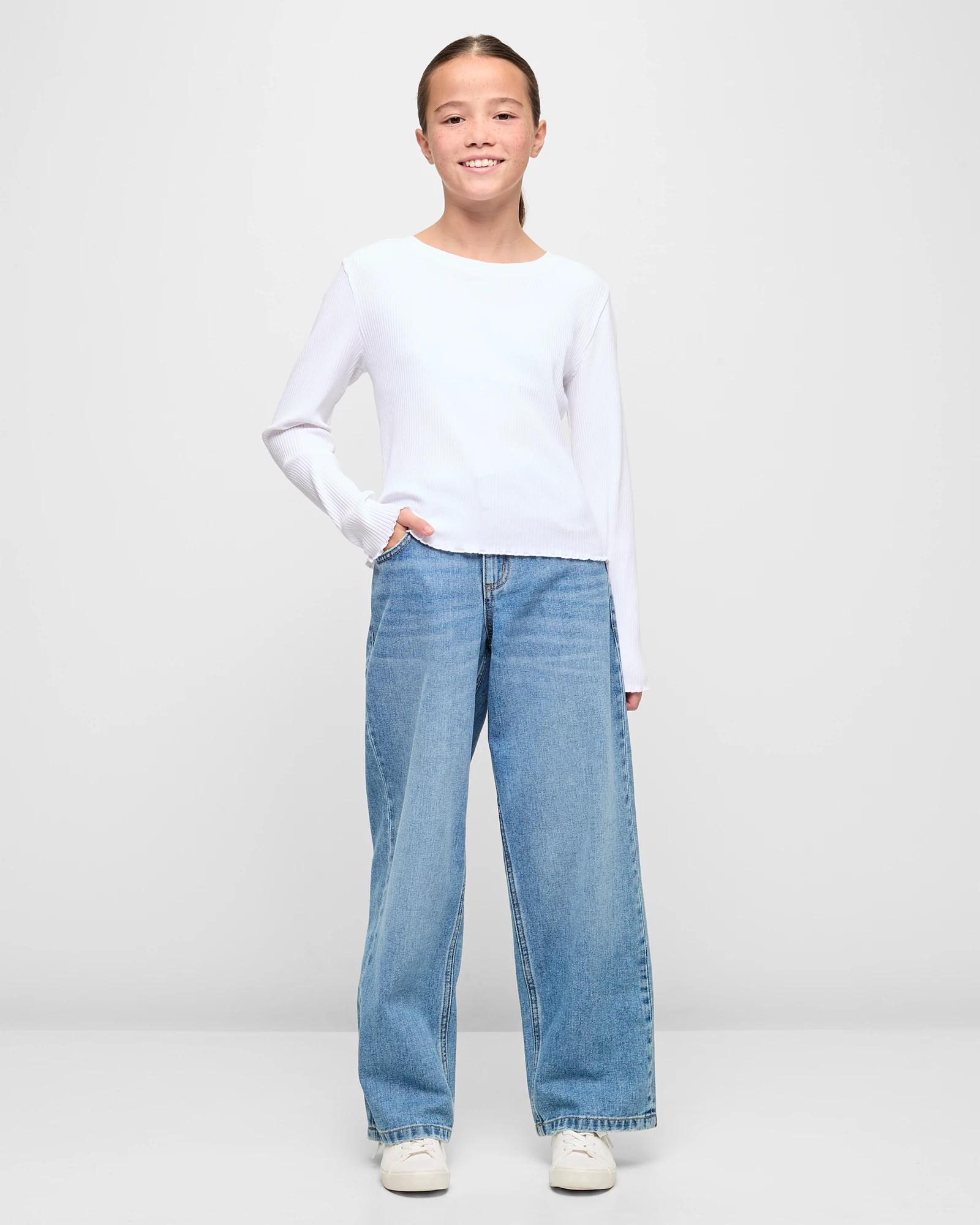 2 Target Youth Australian Cotton Blend Long Sleeve Rib Top WHITE, 2 of 5