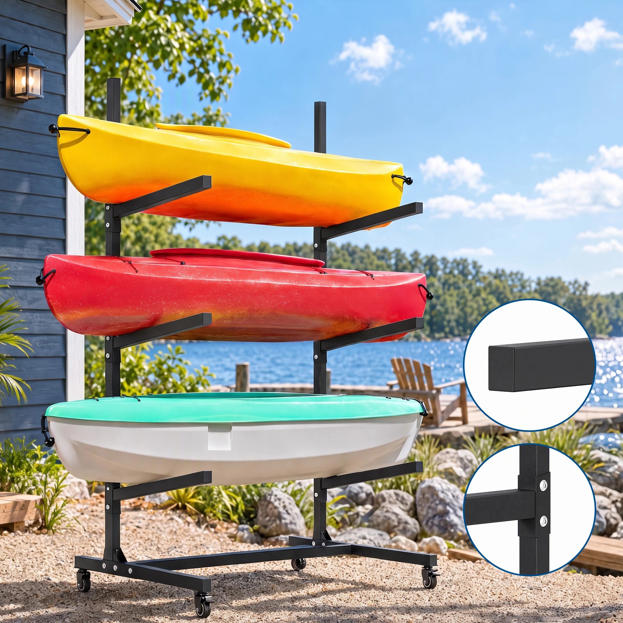 Weisshorn Kayak Storage Rack 3-Tier Canoe SUP Paddleboard Garage 80kg ...