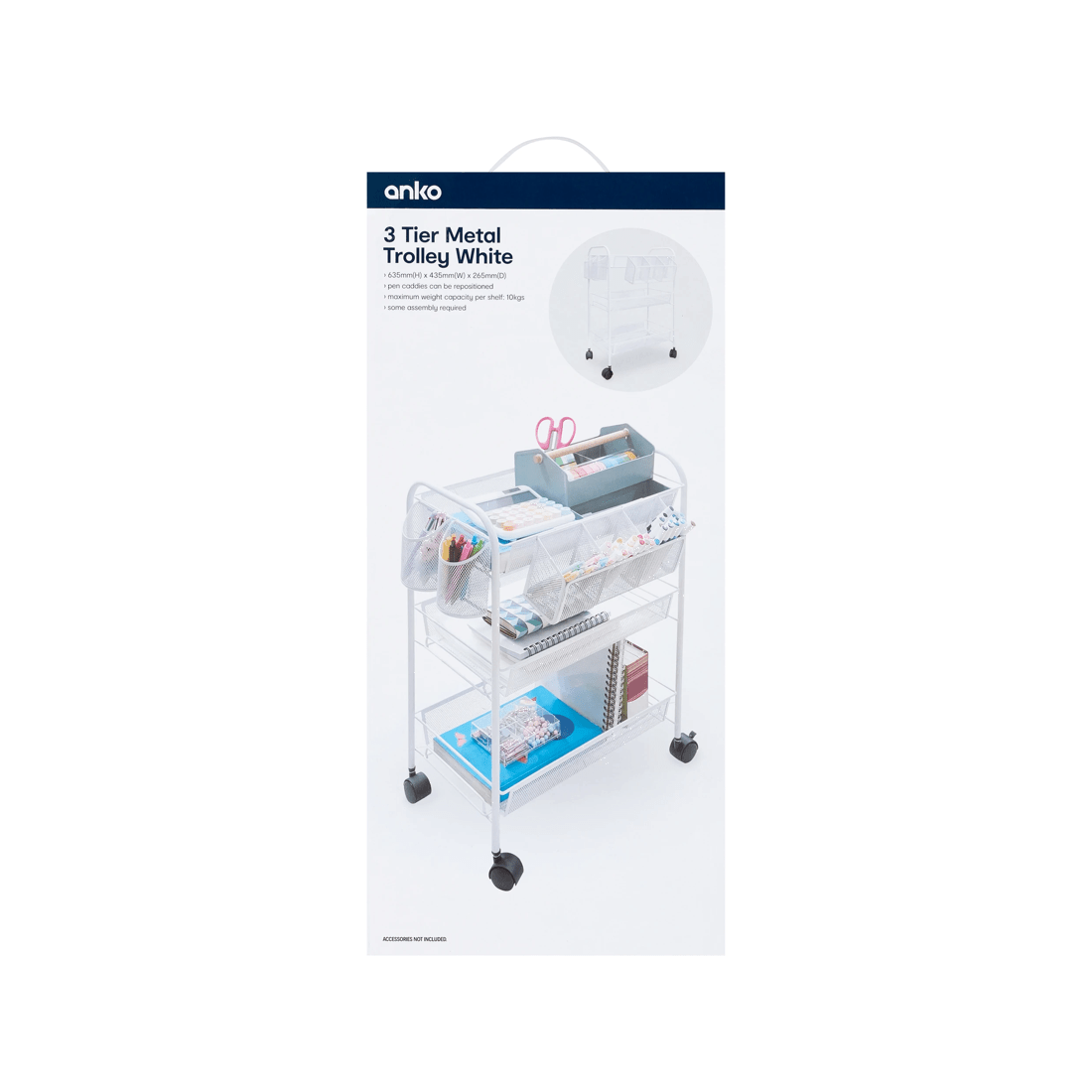 8 3 Tier Metal Trolley - White, 8 of 9