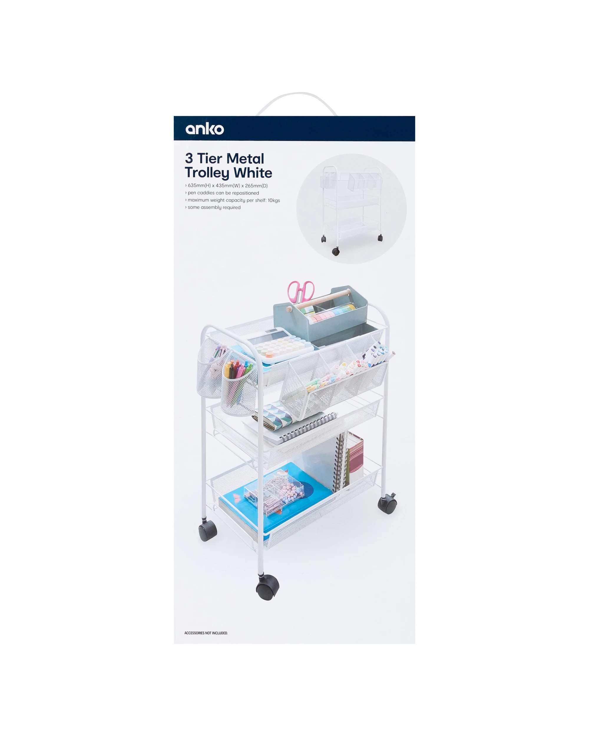 8 3 Tier Metal Trolley - White, 8 of 9