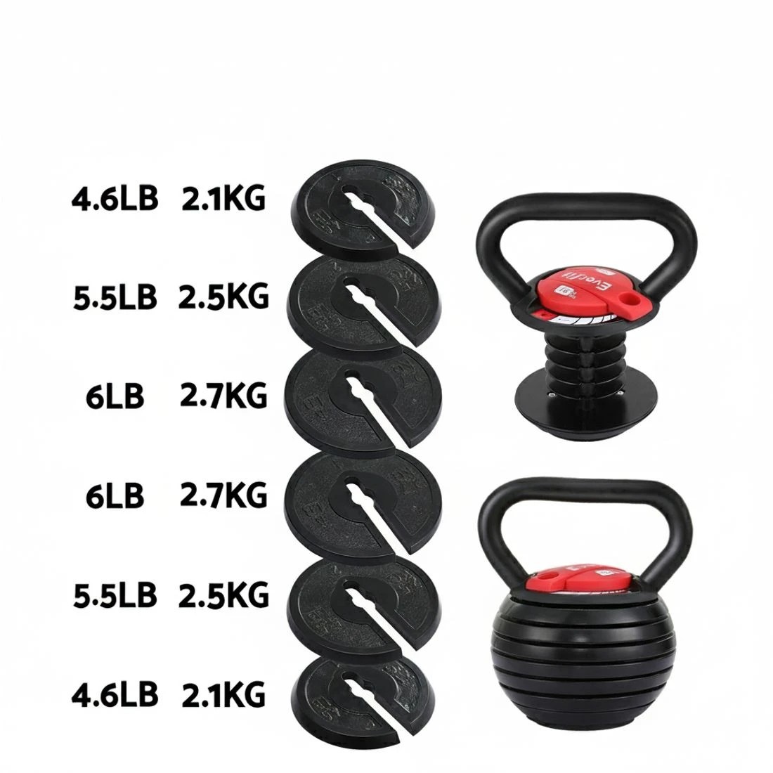 5 Everfit 18kg Adjustable Kettlebell Set Portable Kettle Bell Weight Dumbbells 10lbs 40lbs - Black, 5 of 6