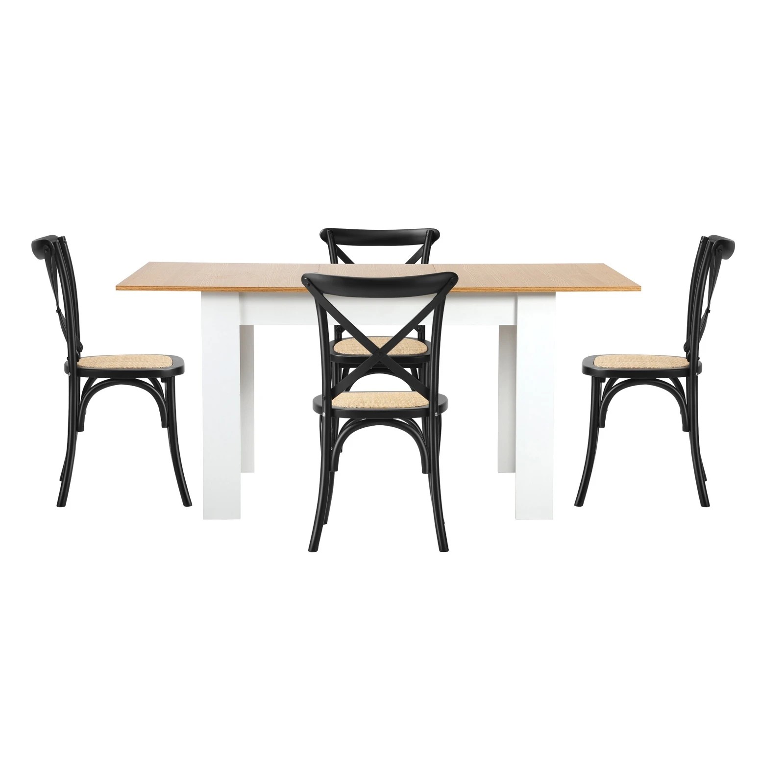 7 Oikiture 160cm Extendable Dining Table With 4pcs Dining Chairs Crossback
 - Black, 7 of 10