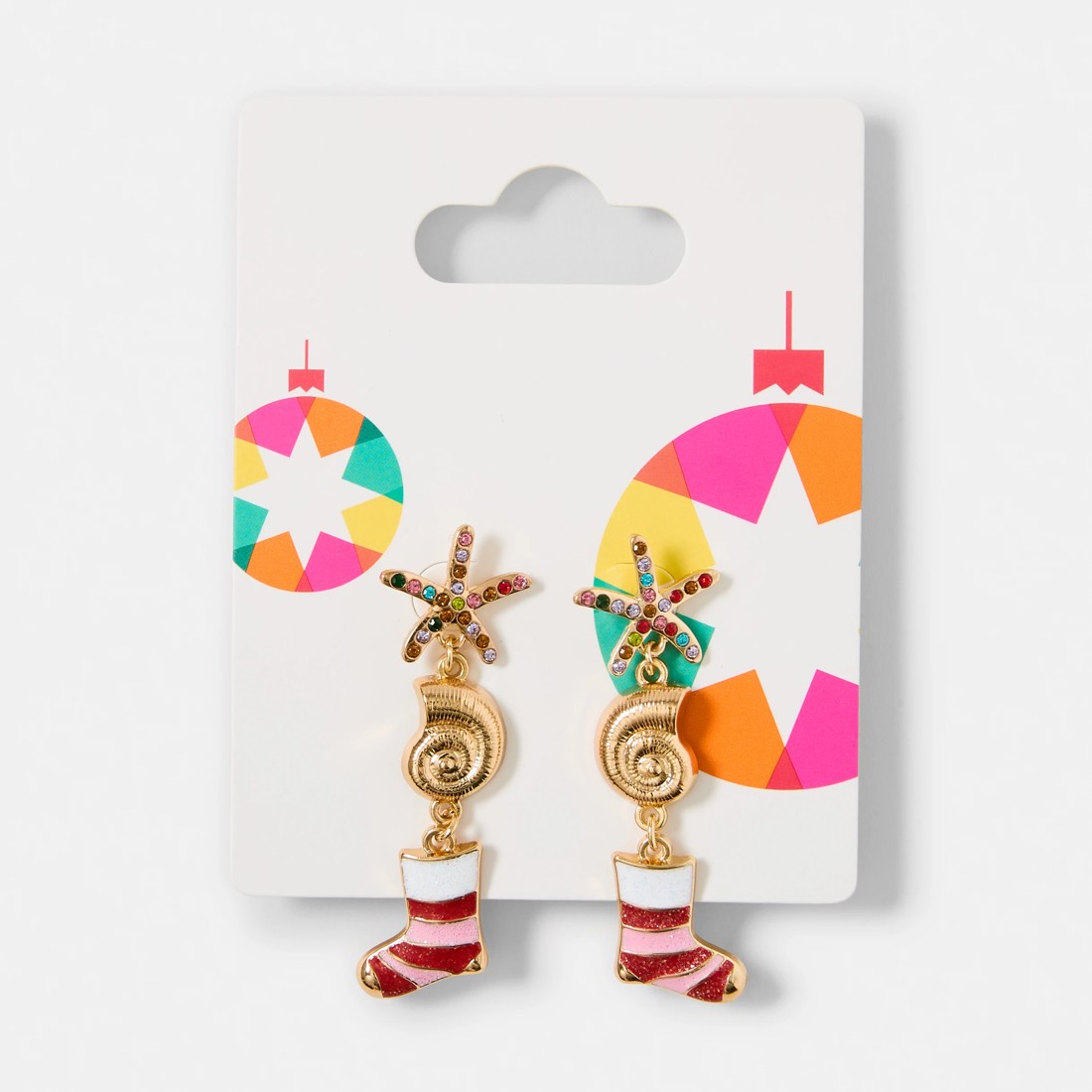 5 Christmas Shells Stocking Earrings - Gold Tone, Red, White and Pink, 5 of 5