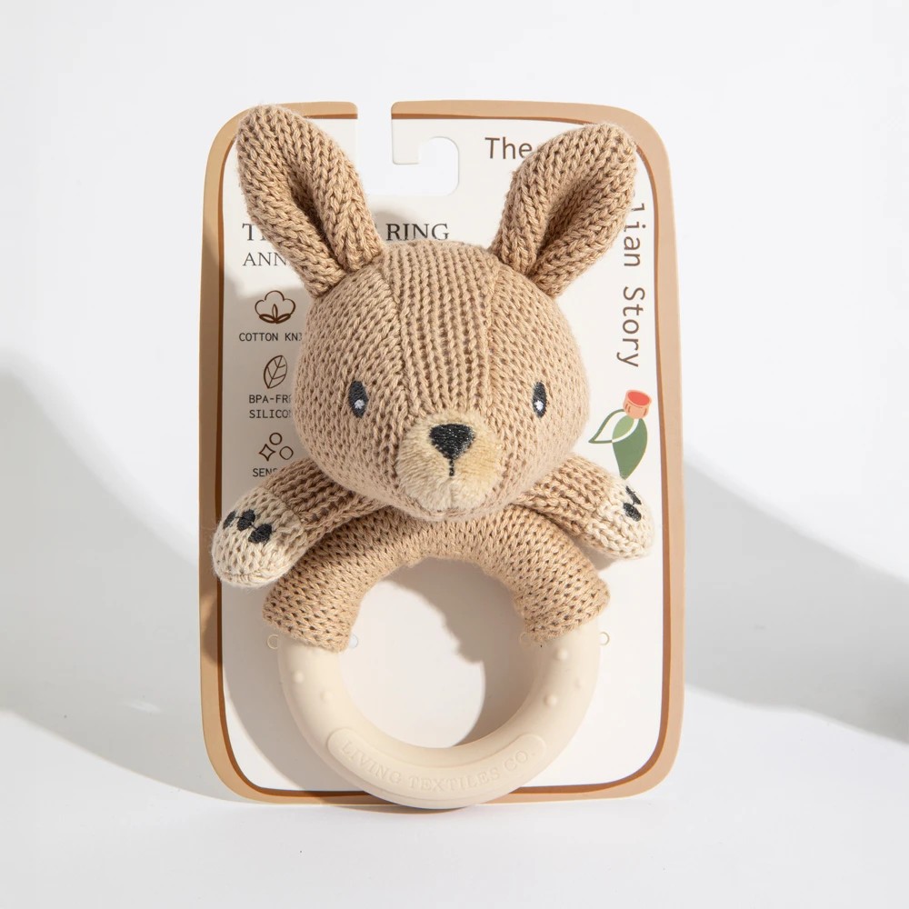 2 Living Textiles Kylie the Kangaroo Baby Ring Rattle – Plush Sensory Toy, Australiana Collection, Assorted, 2 of 5