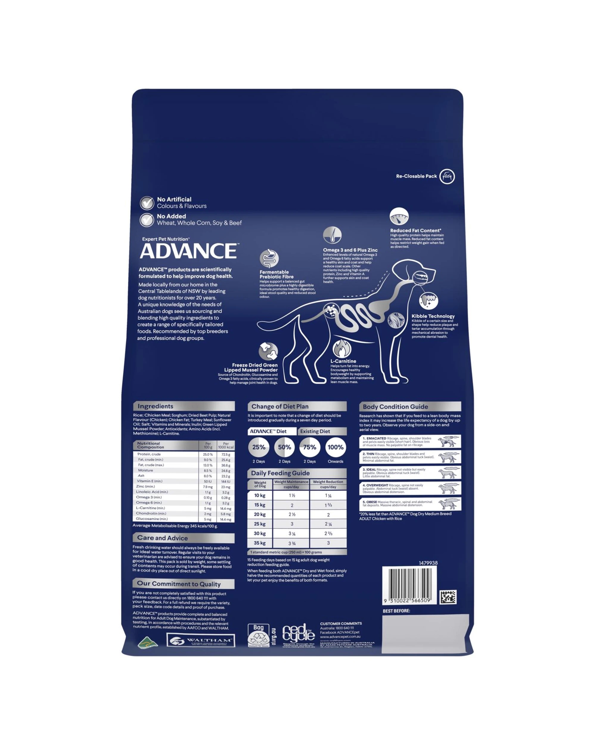 2 Advance Adult All Breed Weight Control Dry Dog Food Chicken w/ Rice 2.5kg, 2 of 3