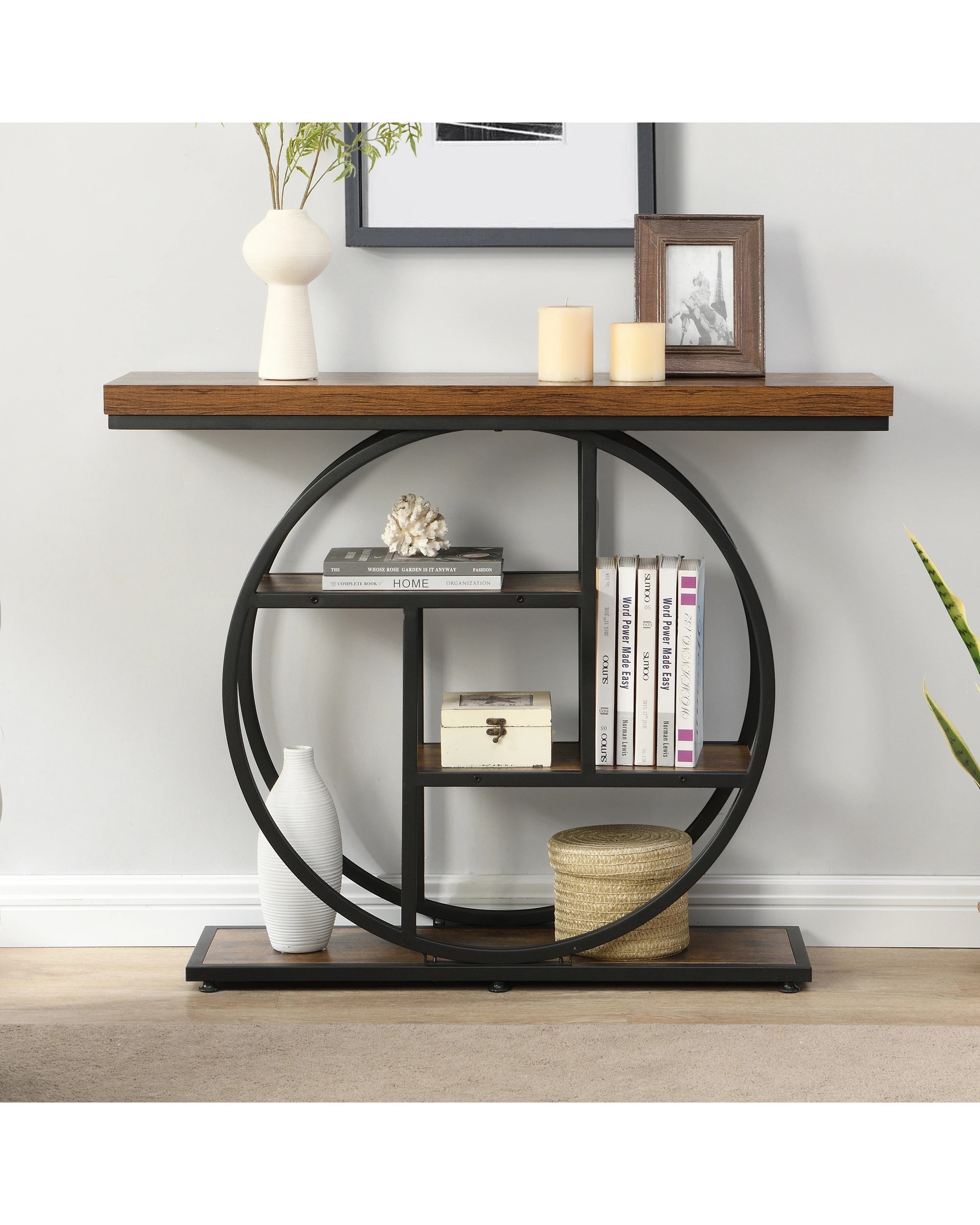 2 IHOMDEC Industrial 4 Tier Round Metal Frame Console Table, 2 of 5