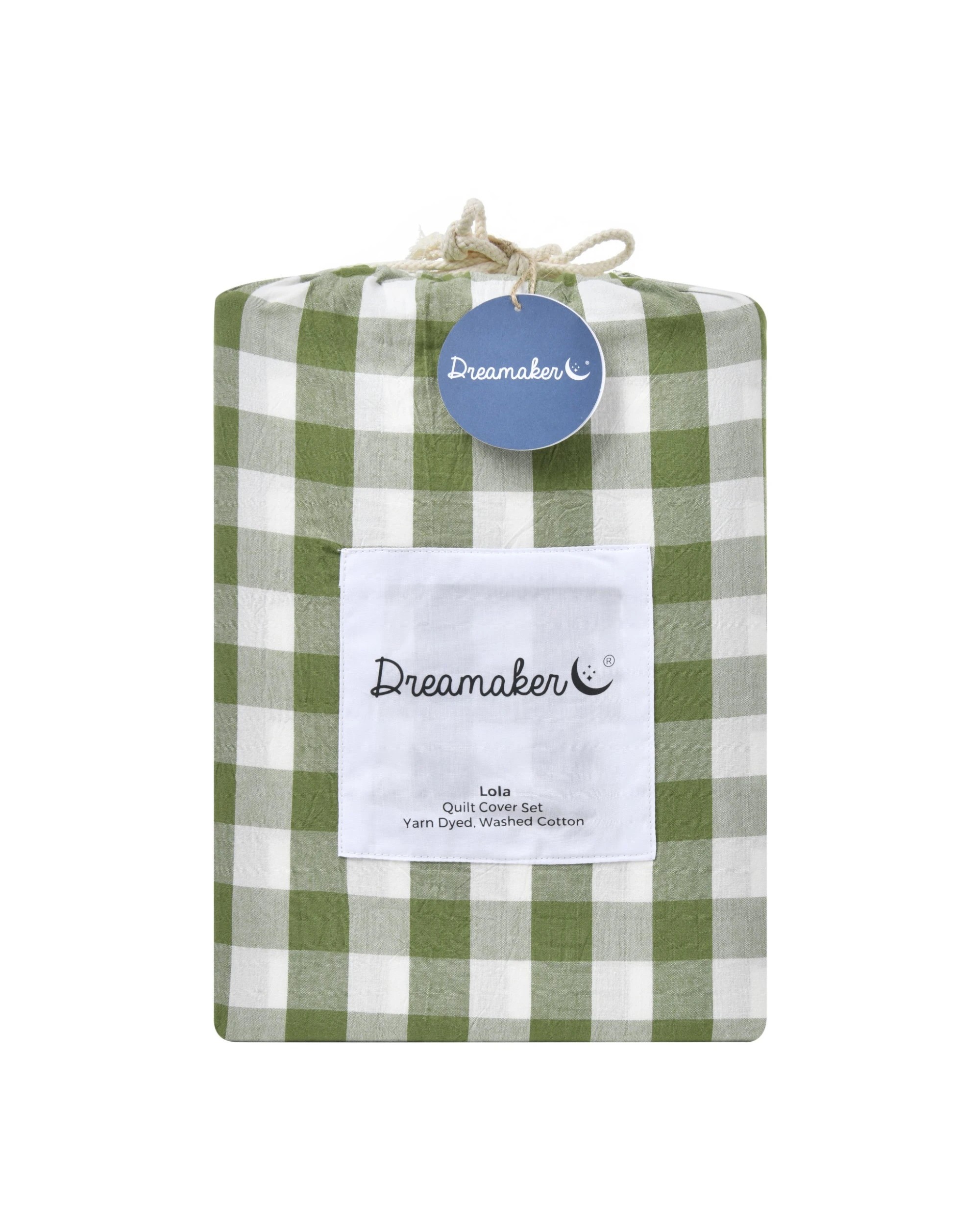 5 Dreamaker Lola Yarn Dyed Washed Cotton Gingham Quilt Cover Set - King Single Bed - Olive, 5 of 5