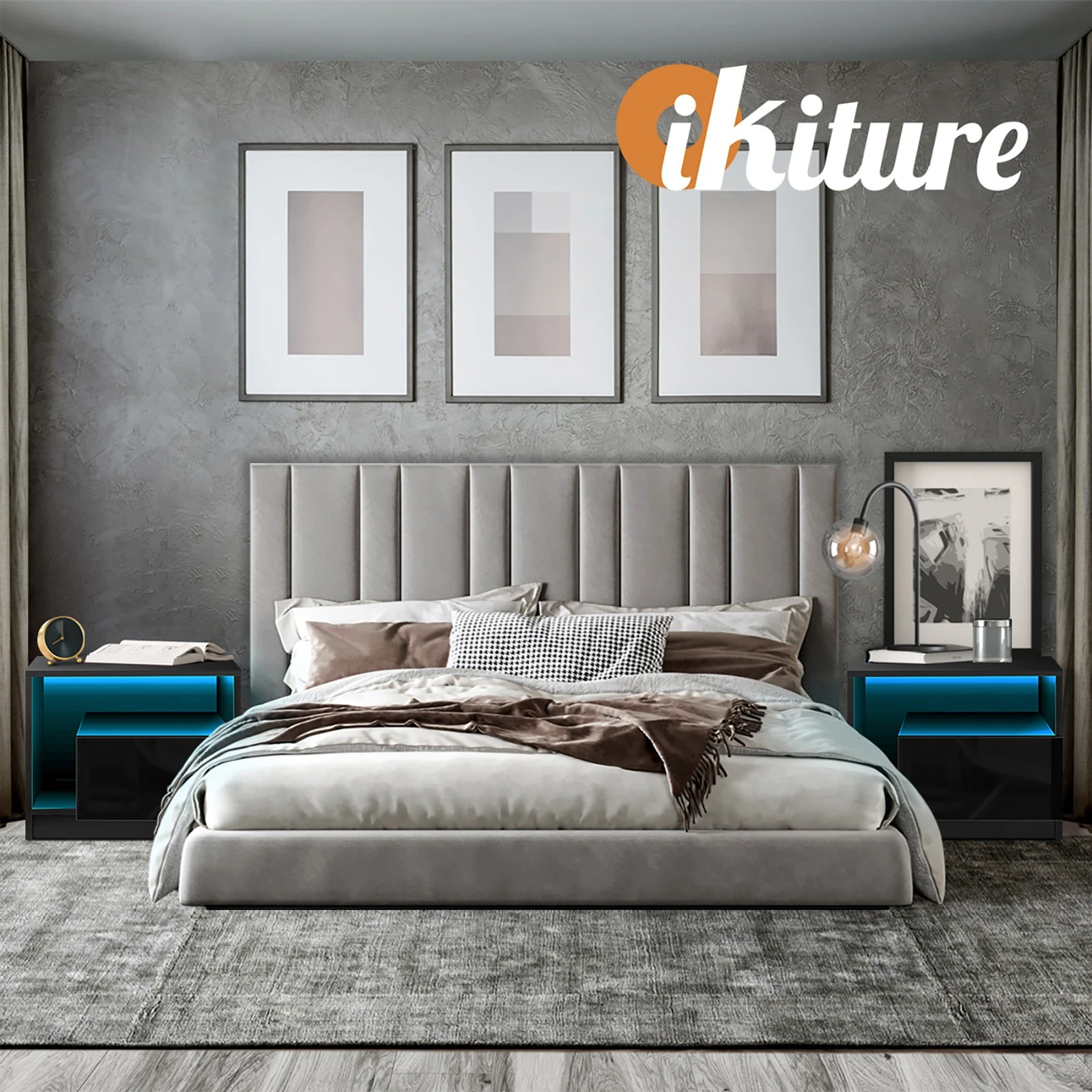 7 Oikiture Bedside Tables Rgb Led Drawers High Gloss Nightstand
 - Black, 7 of 10