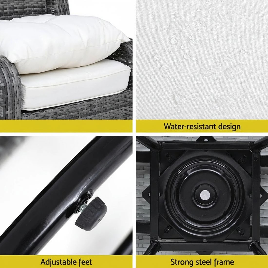 5 Gardeon 3PC Outdoor Furniture Bistro Set Lounge Wicker Swivel Chairs Table - Grey, 5 of 5