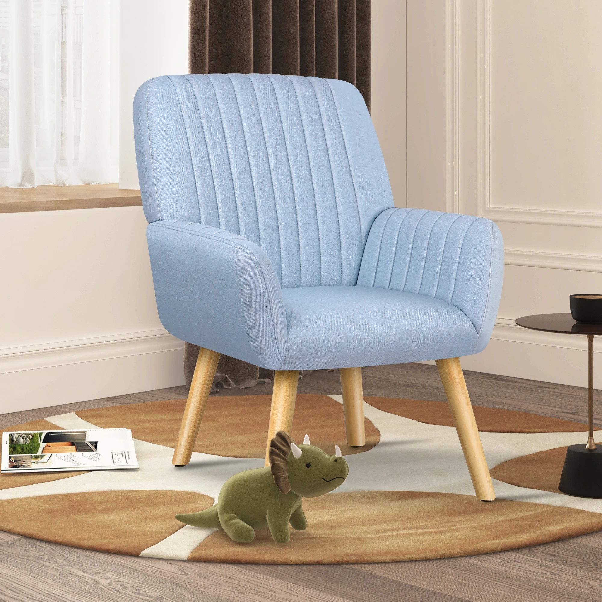 5 Alfordson Armchair Lounge Chair Upholstered Accent Chair Sofa Couch Fabric - Blue, 5 of 9