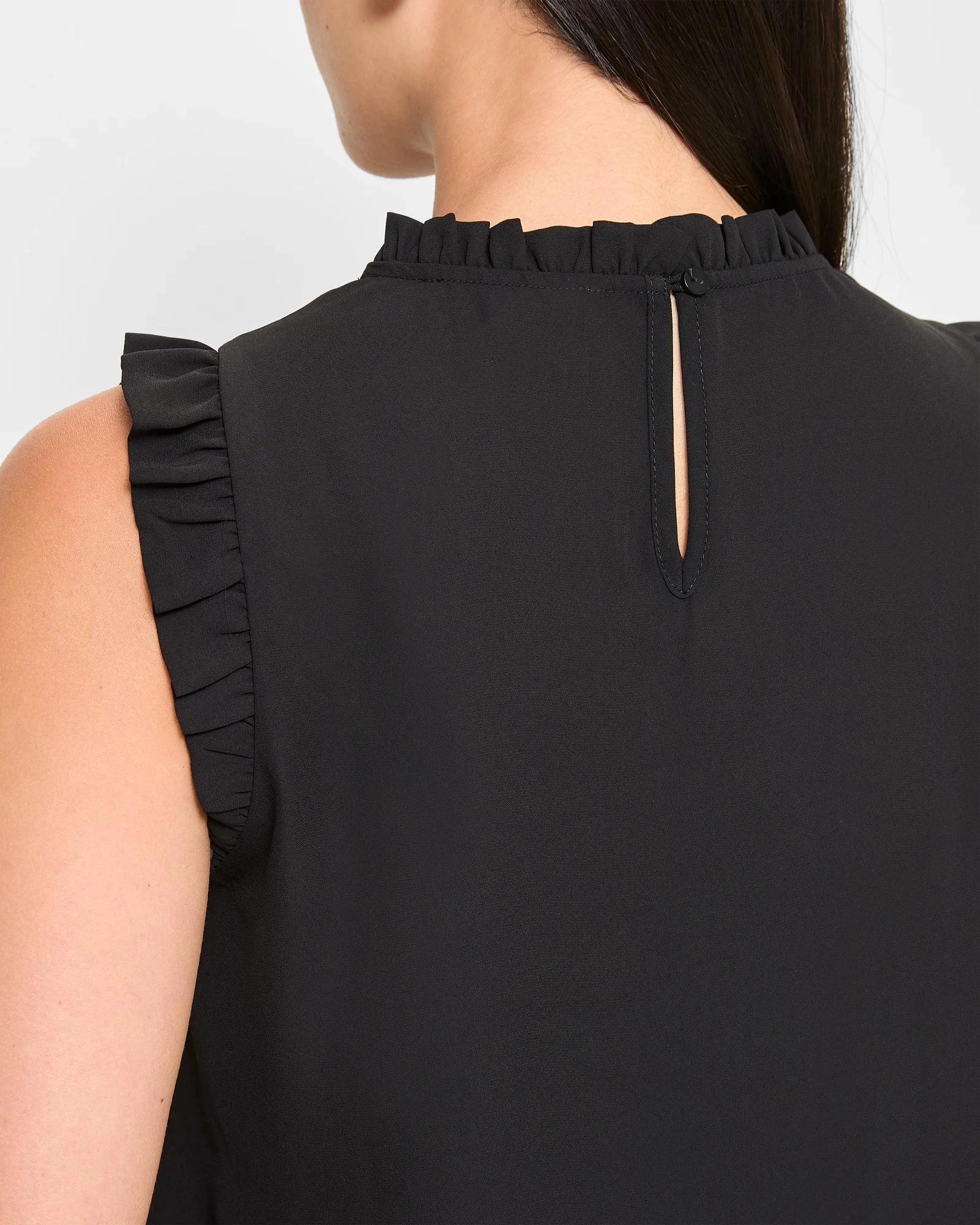 5 Sleeveless Ruffle Neck Tank Top - Preview BLACK, 5 of 5