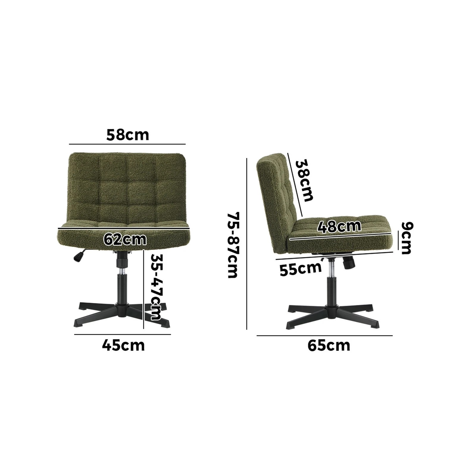 2 Oikiture Mid Back Armless Office Desk Chair Wide Seat Boucle No Wheels - Green, 2 of 7