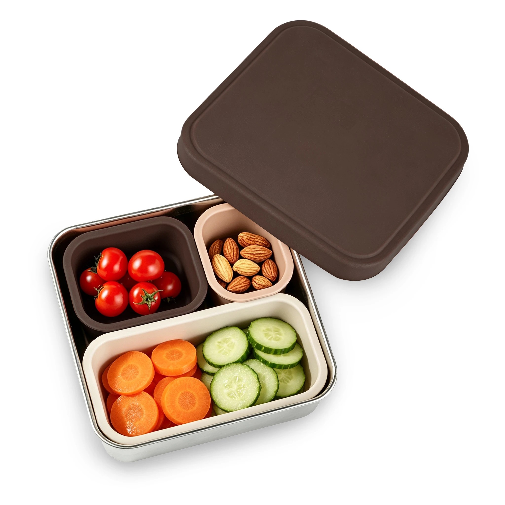 2 Stainless Steel Silicone Lunch Box - Brown, 2 of 2