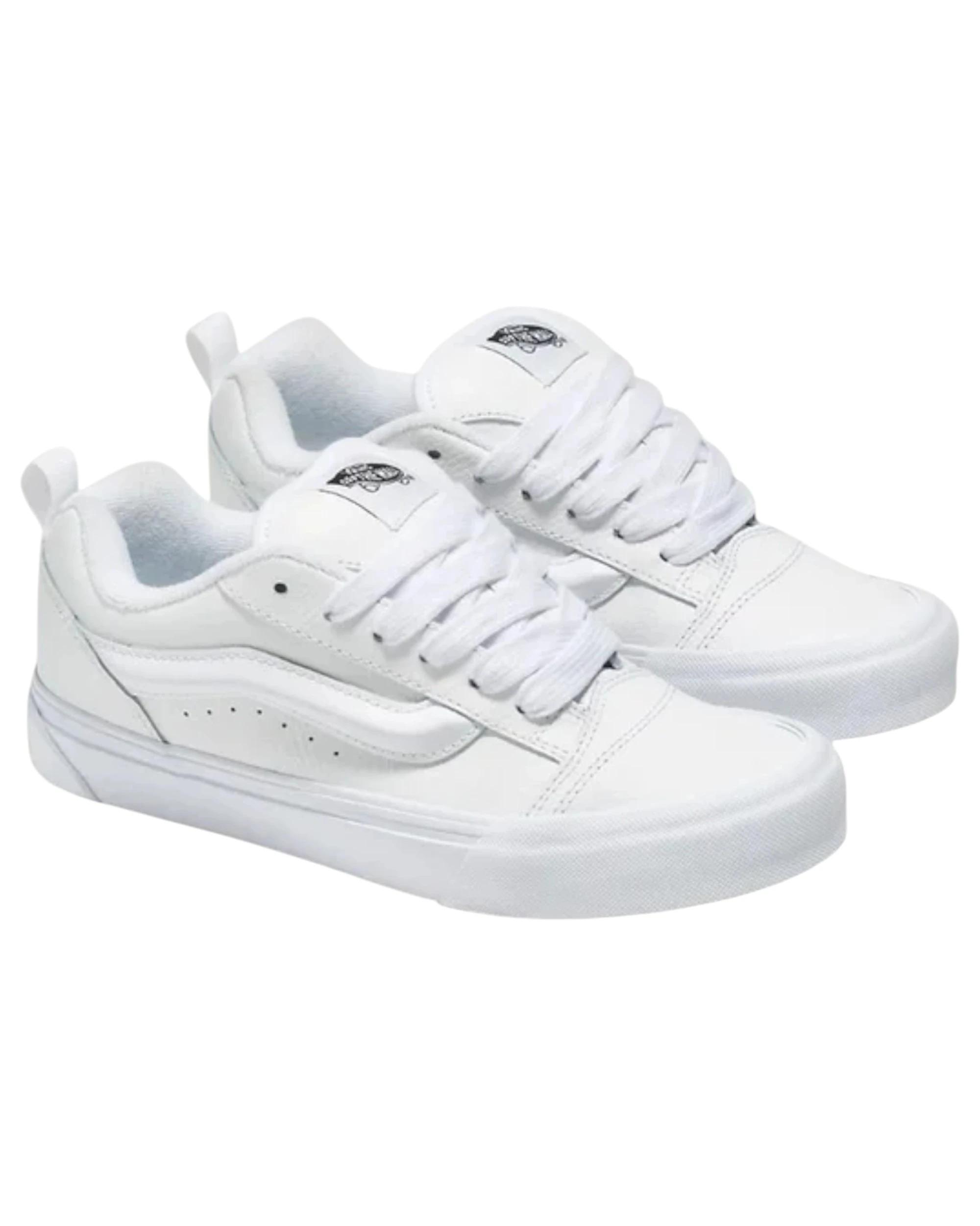 1 Vans Mens Knu Skool Low Top Leather True White Lace Up Shoes WHITE, 1 of 4