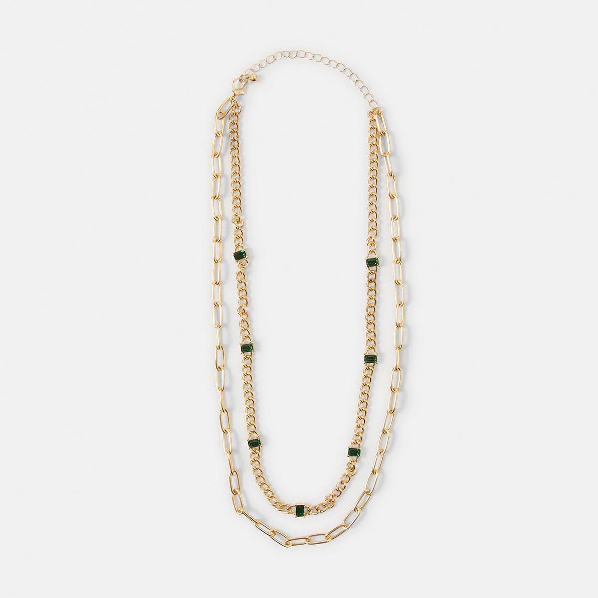 2 2 Pack Emerald Stone Chain Necklace - Gold Tone Gold, 2 of 4