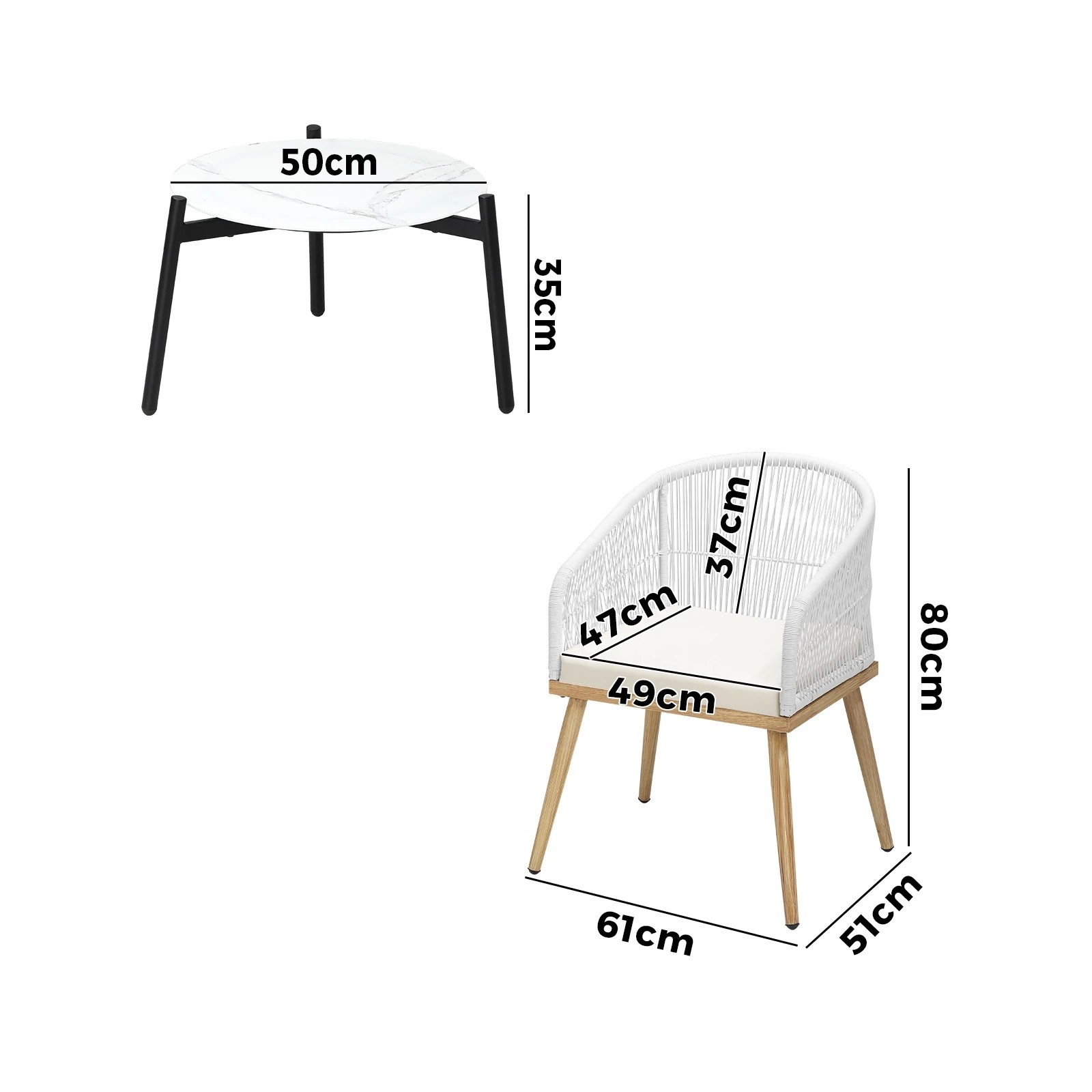 9 Livsip 3 Piece Outdoor Patio Setting Bistro Set Lounge Furniture Sets 50cm Table
 - Multi, 9 of 9