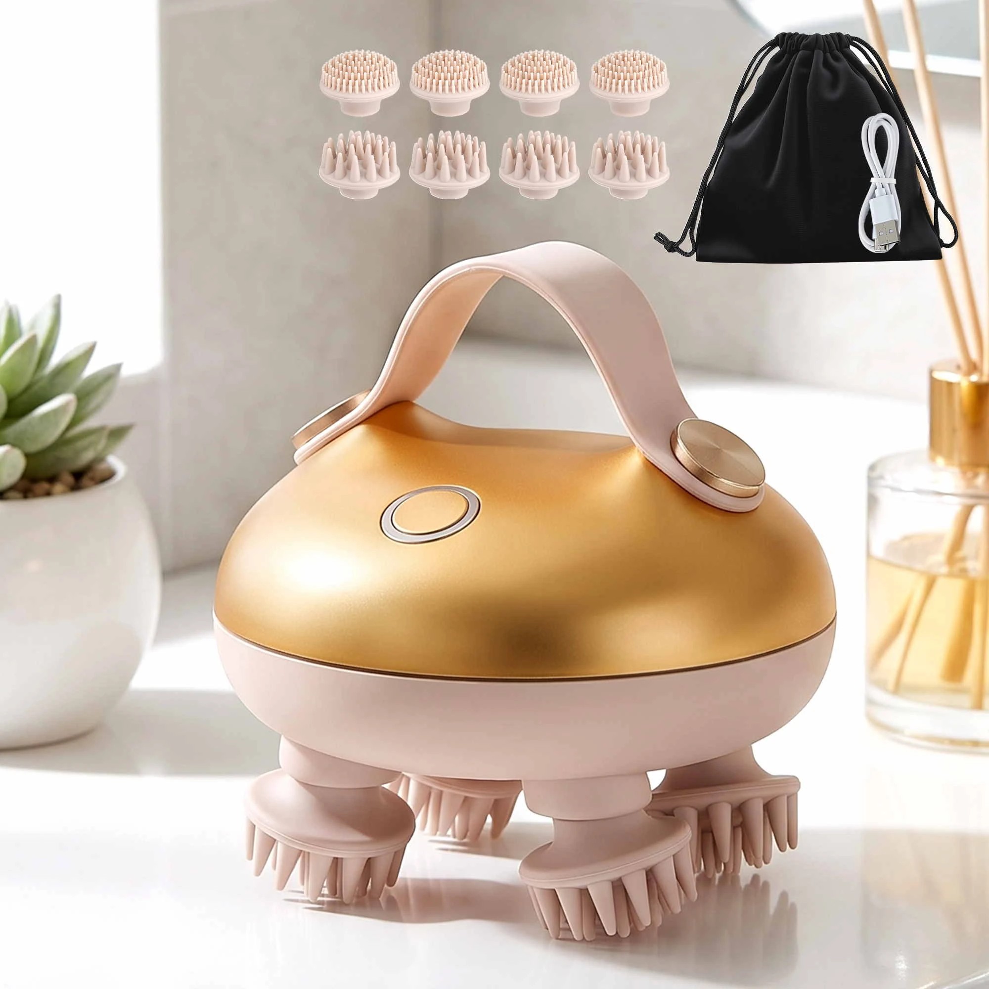 2 Livemor Scalp Massager Kneading Head Massager Scalp Stress Relax Portable Hair Shower Cat Massager - Gold, 2 of 9