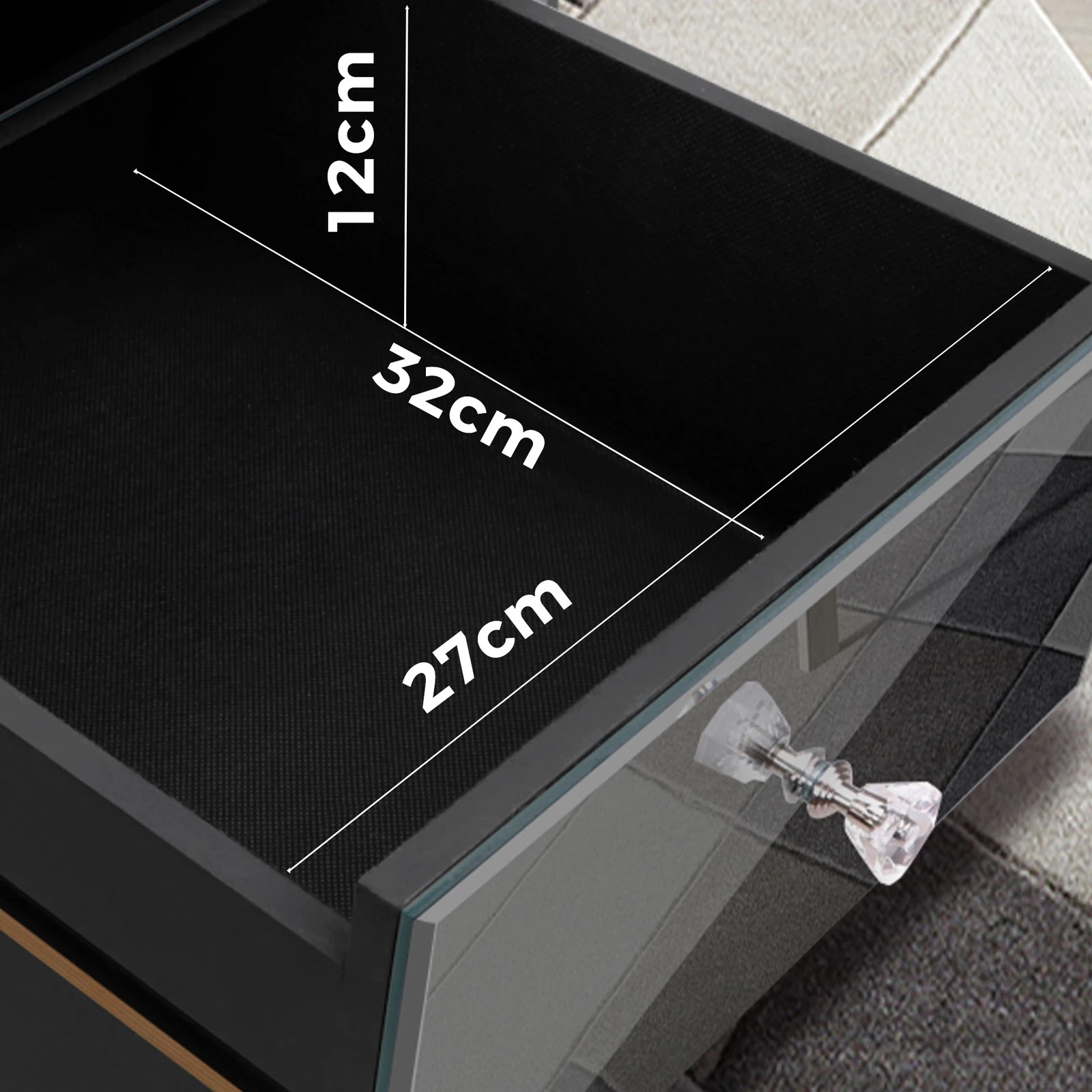 8 Alfordson Bedside Table Mirrored Cabinet Nightstand Side End Table Drawers - Grey, 8 of 10