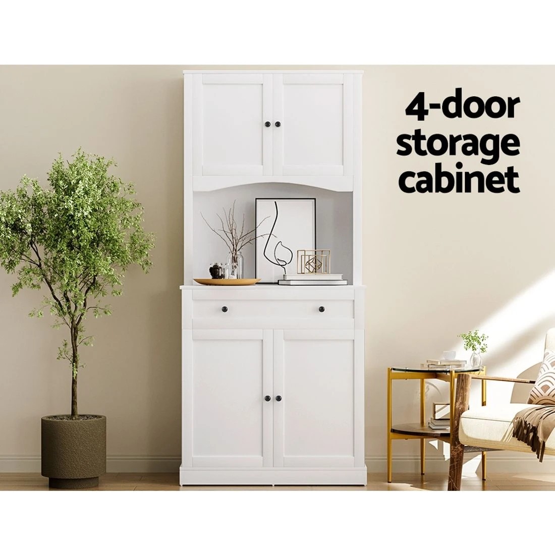 6 Artiss Buffet Sideboard Hutch Cabinet - White, 6 of 8