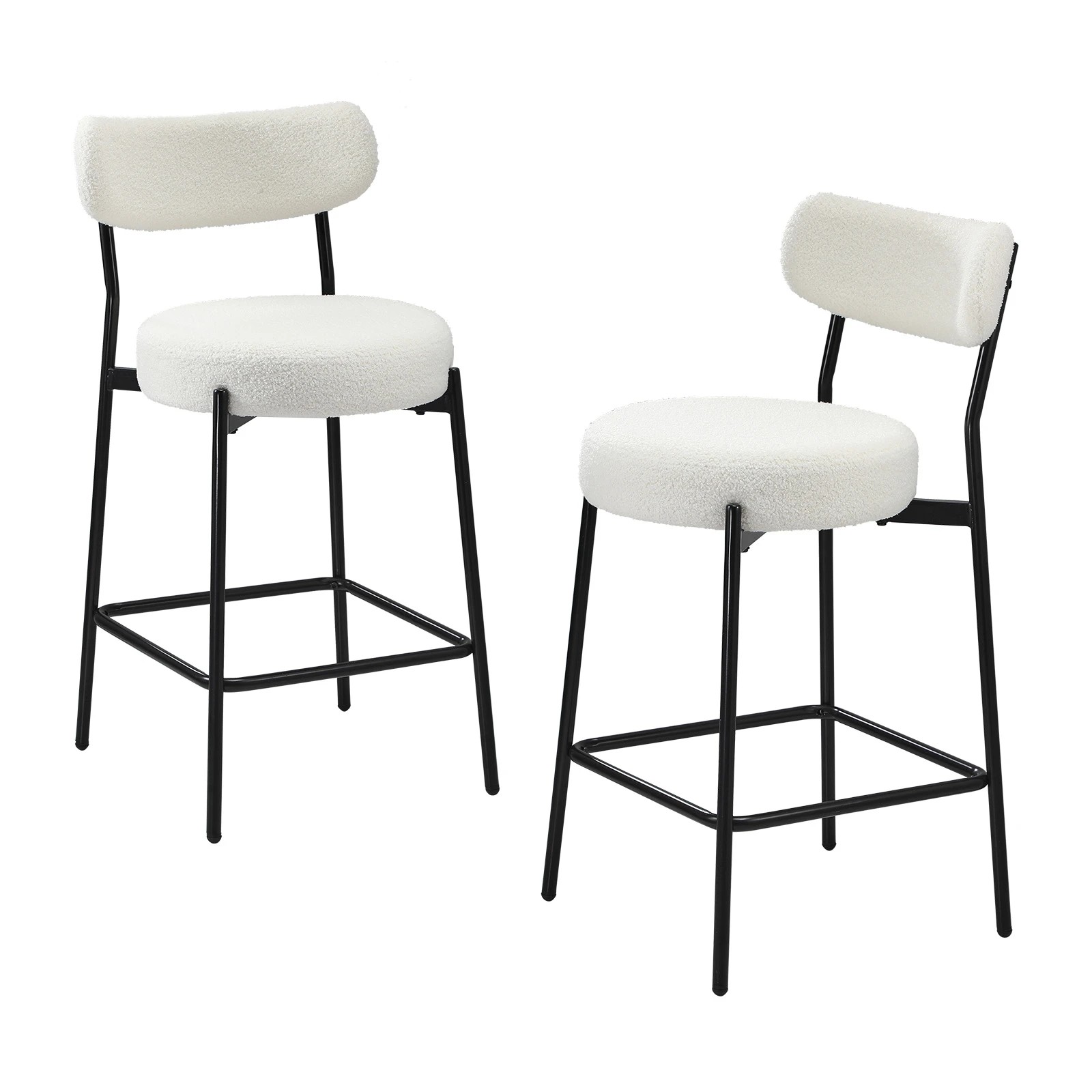 1 Oikiture 2x Bar Stools Kitchen Dining Chairs Counter Stool Boucle
 - White, 1 of 10