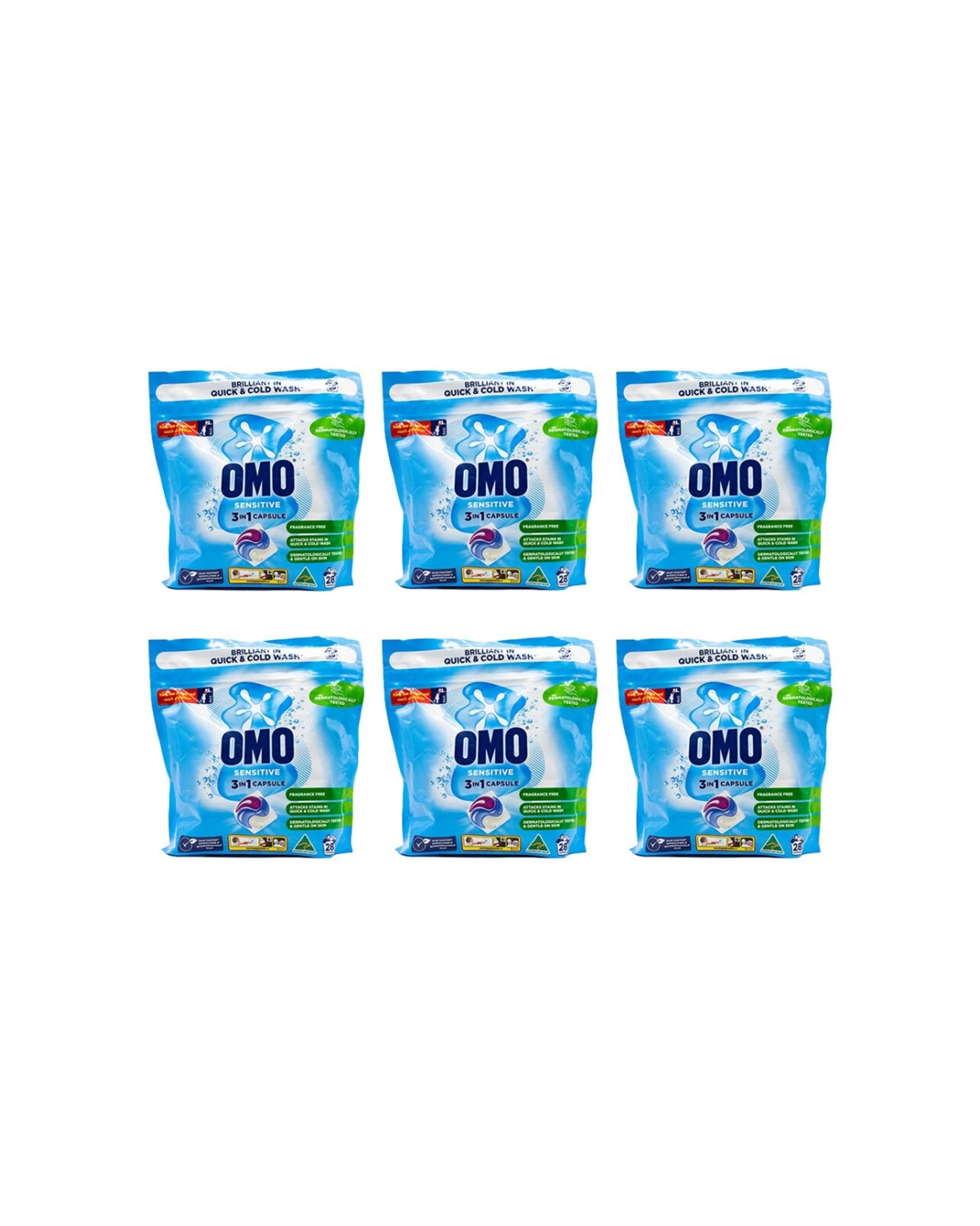 1 Omo Sensitive 3 In 1 Laundry Capsules Gentle On Skin Tough On Stains 6 x 28pc, 1 of 3
