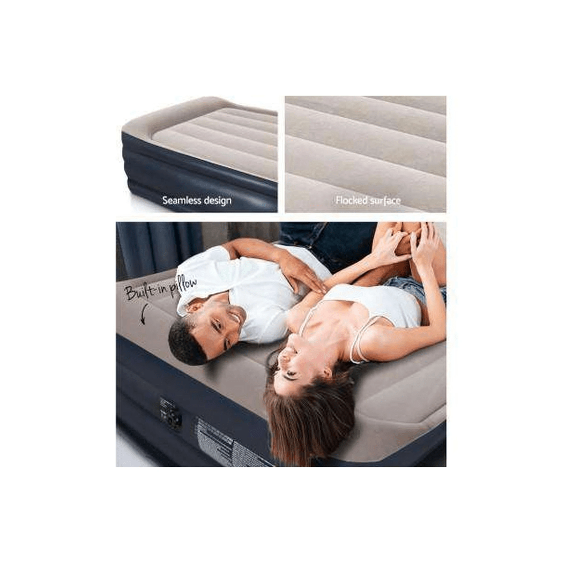5 Bestway Air Bed with Built-in AC Pump — Flocked Surface, I-Beam Support (Navy, 191 x 97 x 46 cm) - Blue, 5 of 6