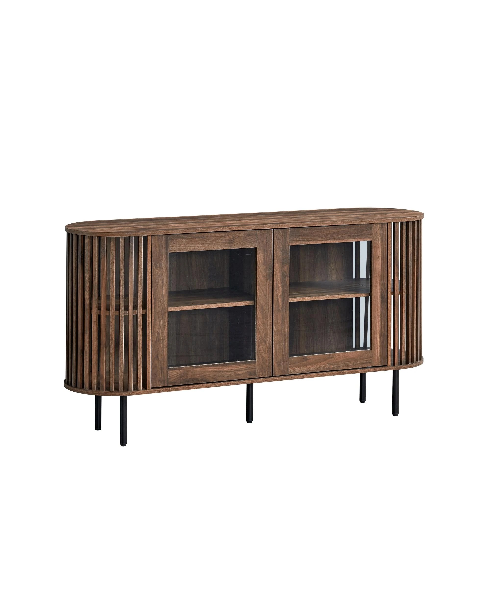 1 Kodu Buffet Unit Sideboard Credenza Cabinet 148cm 2 Doors Slat Walnut - Brown, 1 of 6