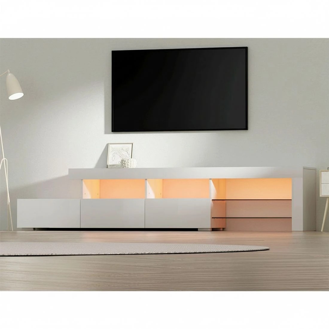 7 Artiss Entertainment Unit TV Cabinet LED 215cm Caya - White, 7 of 7