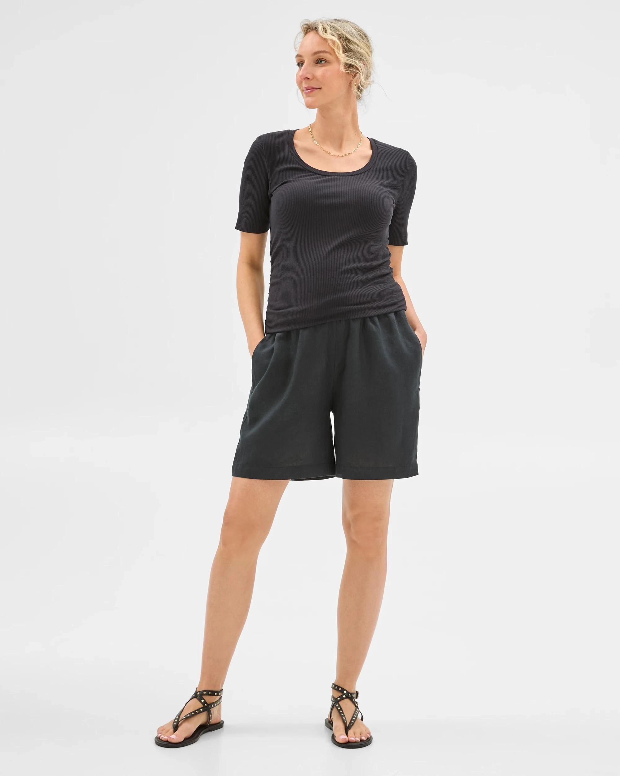 3 Target Maternity European Linen Shirred Shorts BLACK, 3 of 6