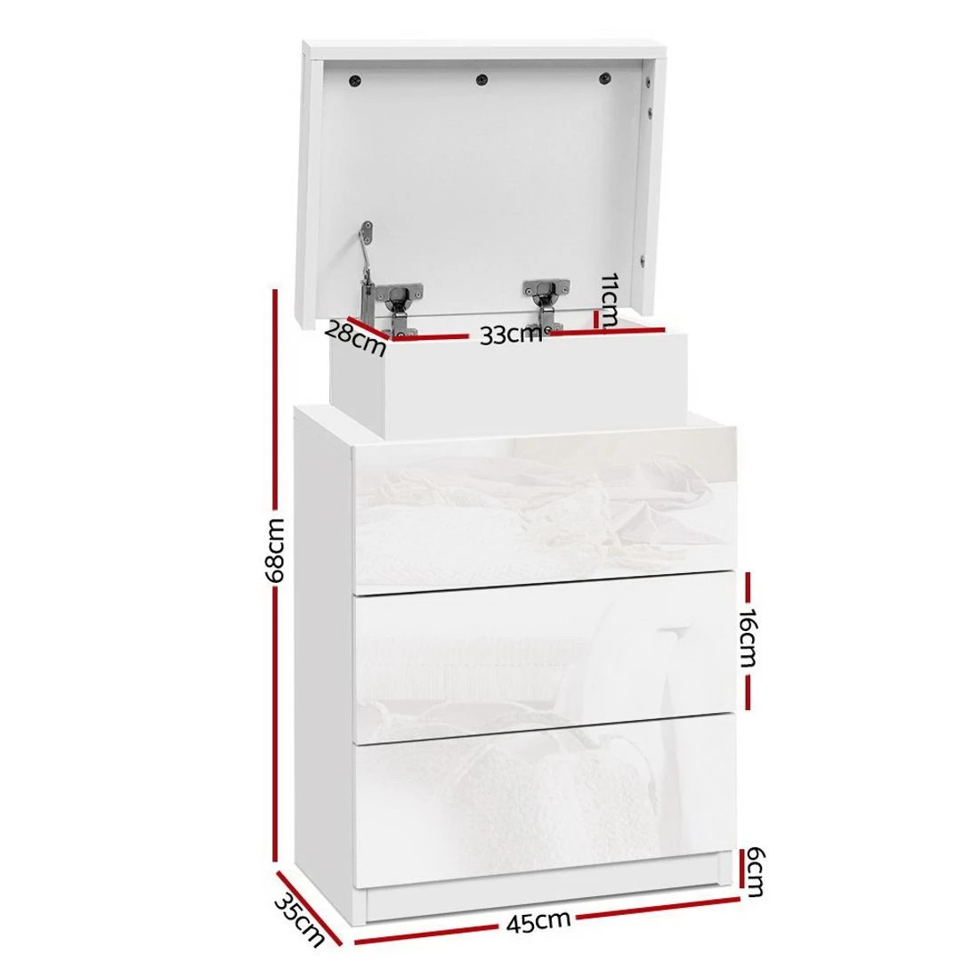 2 Artiss Bedside Table LED 3 Drawers - COLEY - White, 2 of 7