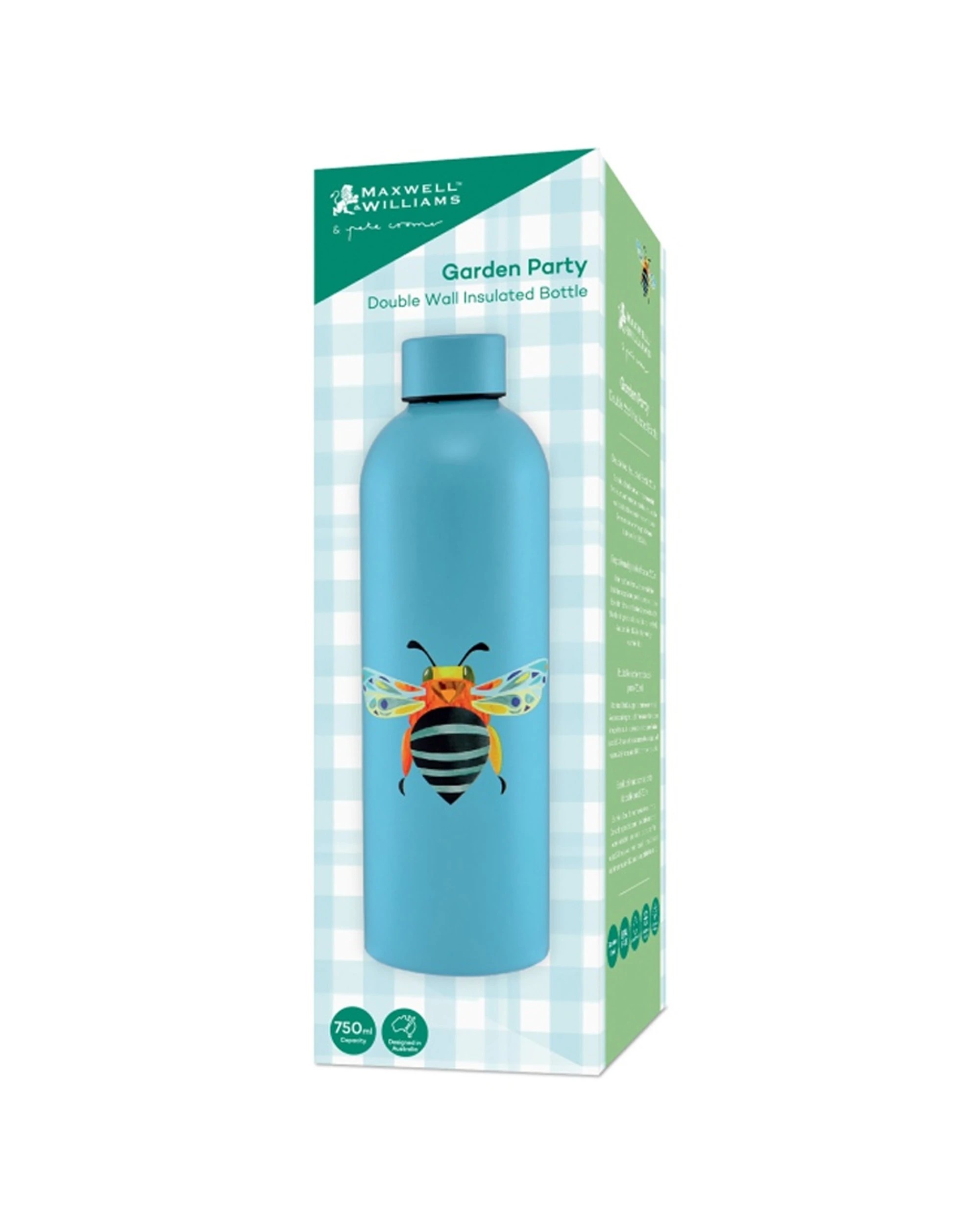 5 Maxwell & Williams 2x Pete Cromer Garden Party Insulated Bottle Set 750ml Banded Bee - Blue, 5 of 5