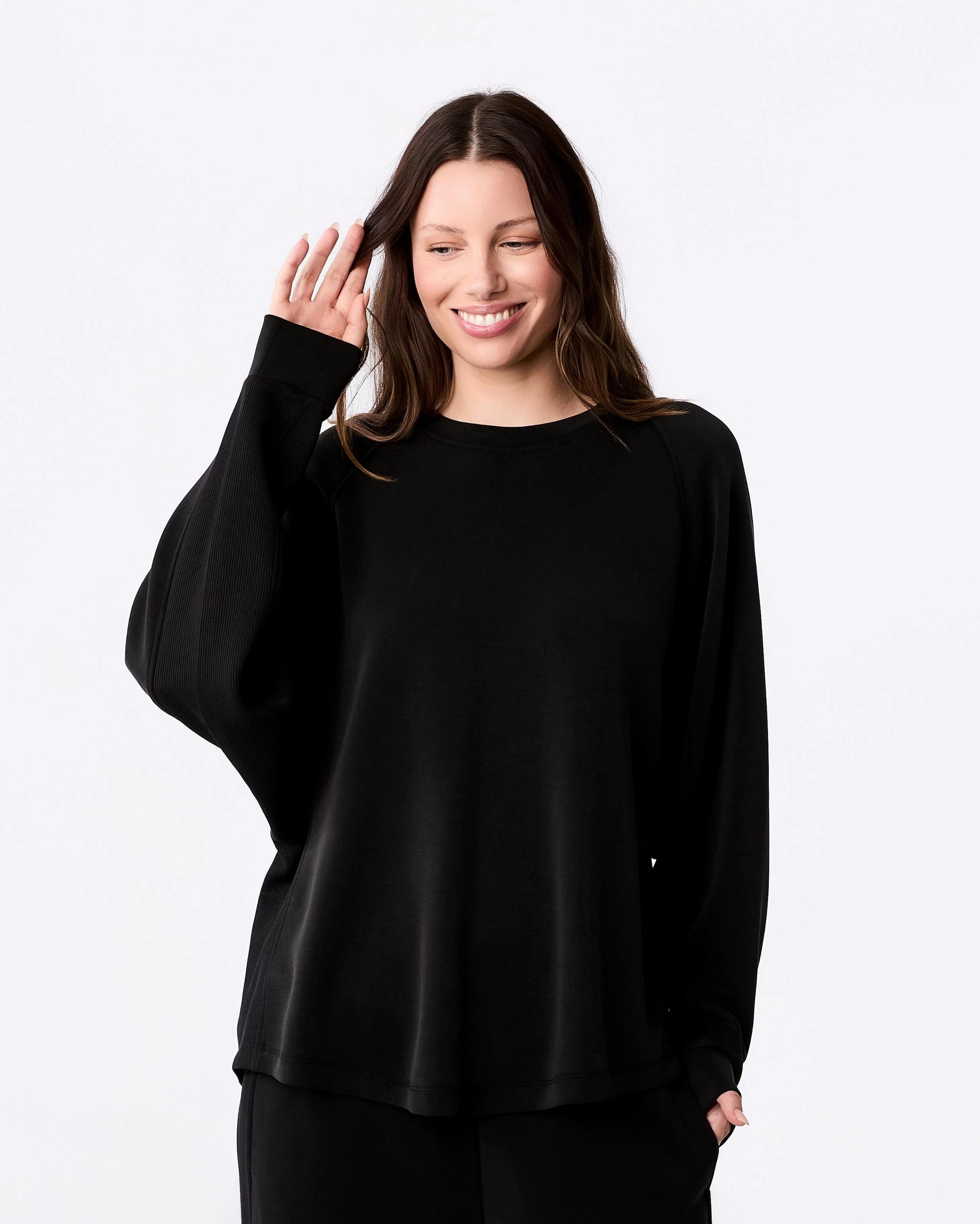 1 Active Womens Soft Modal Relaxed Long Sleeve Top Black, 1 of 6