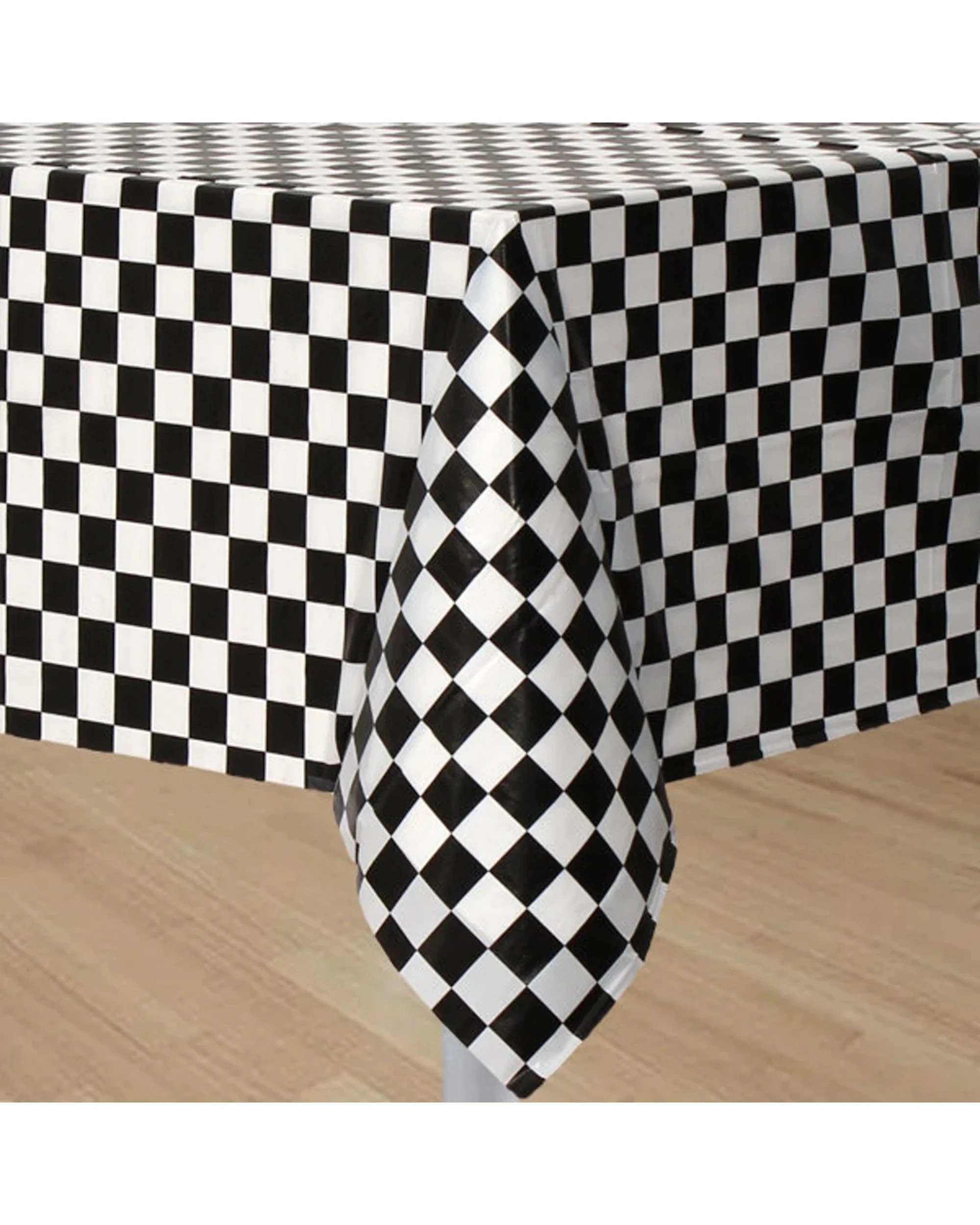 1 Partyrama Black and White Checkered Plastic Tablecloth, 1 of 2
