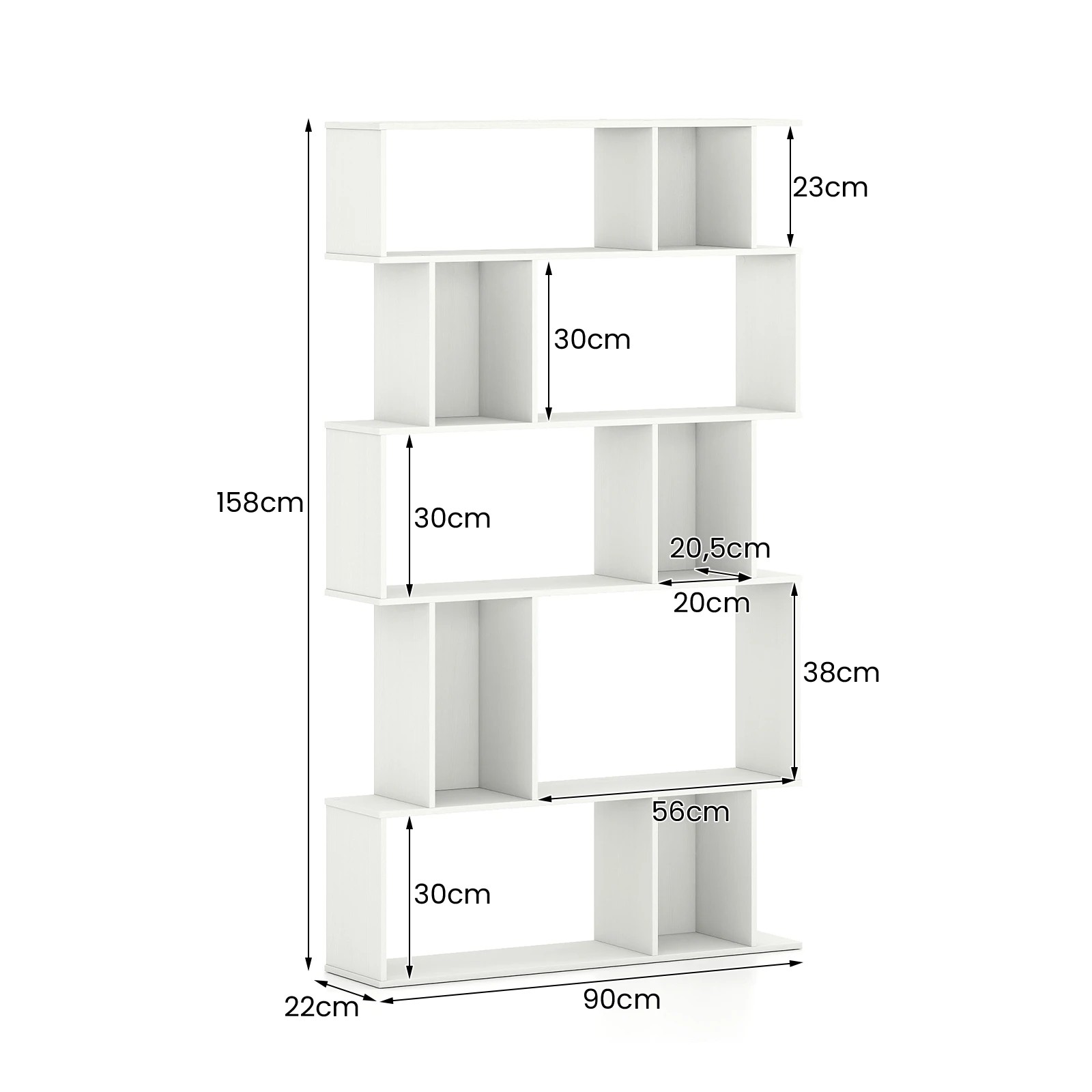 4 Costway Geometric Bookshelf 5-Tier Bookcase Open Shelves Rack Storage Organiser - White, 4 of 4