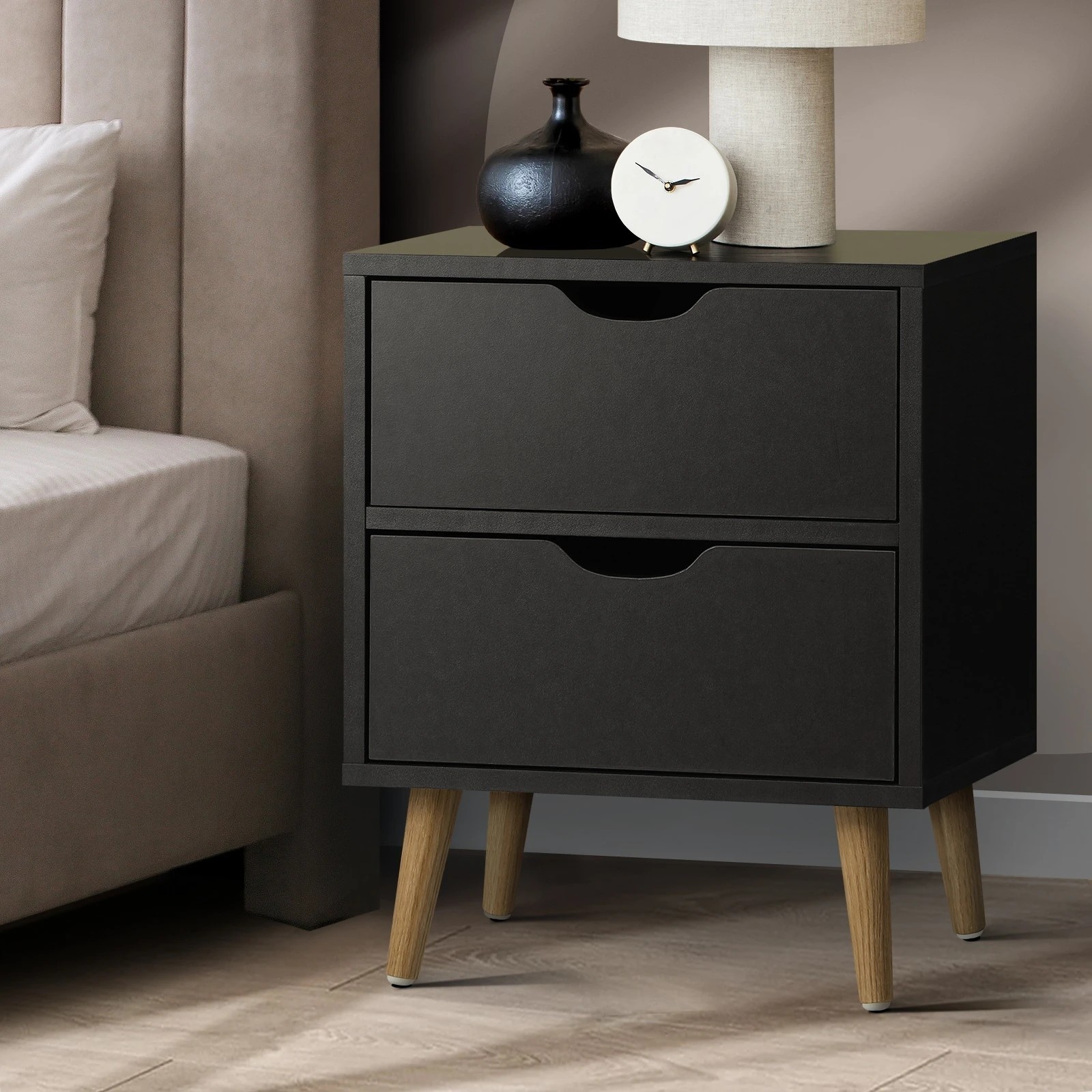 10 Oikiture 2 X Bedside Tables Side Table Bedroom Furniture - Black, 10 of 10