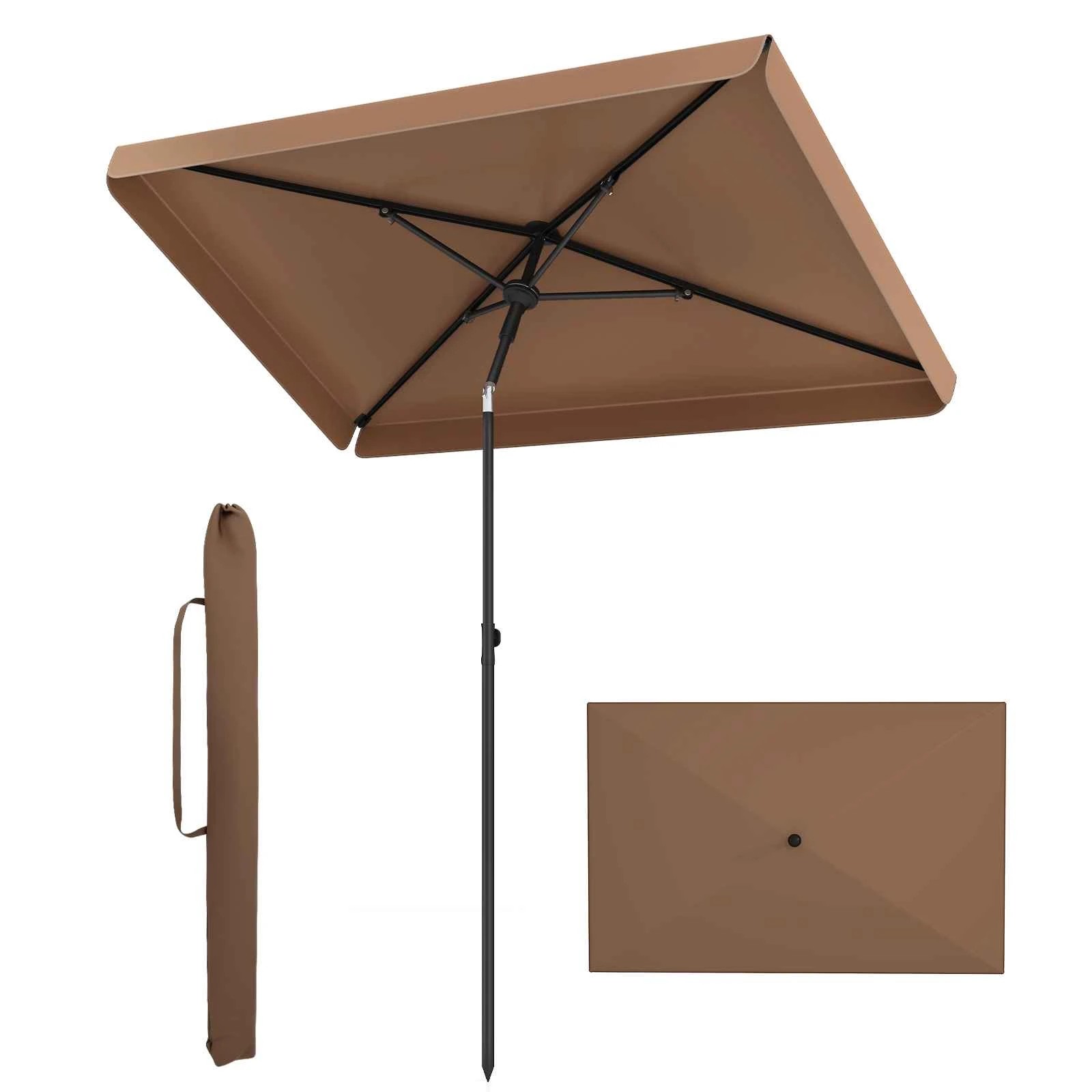 1 Costway 2x1.3m Rectangular Patio Umbrella Outdoor Tilt Market Umbrella - Brown, 1 of 1