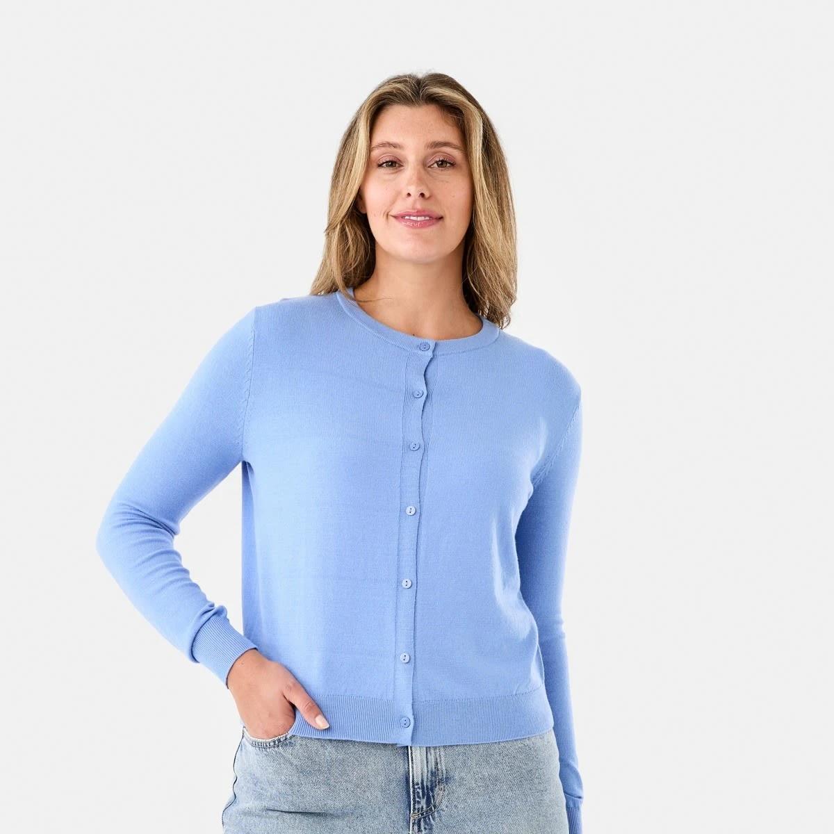 1 Lightweight Crew Neck Cardigan Cornflower, 1 of 6