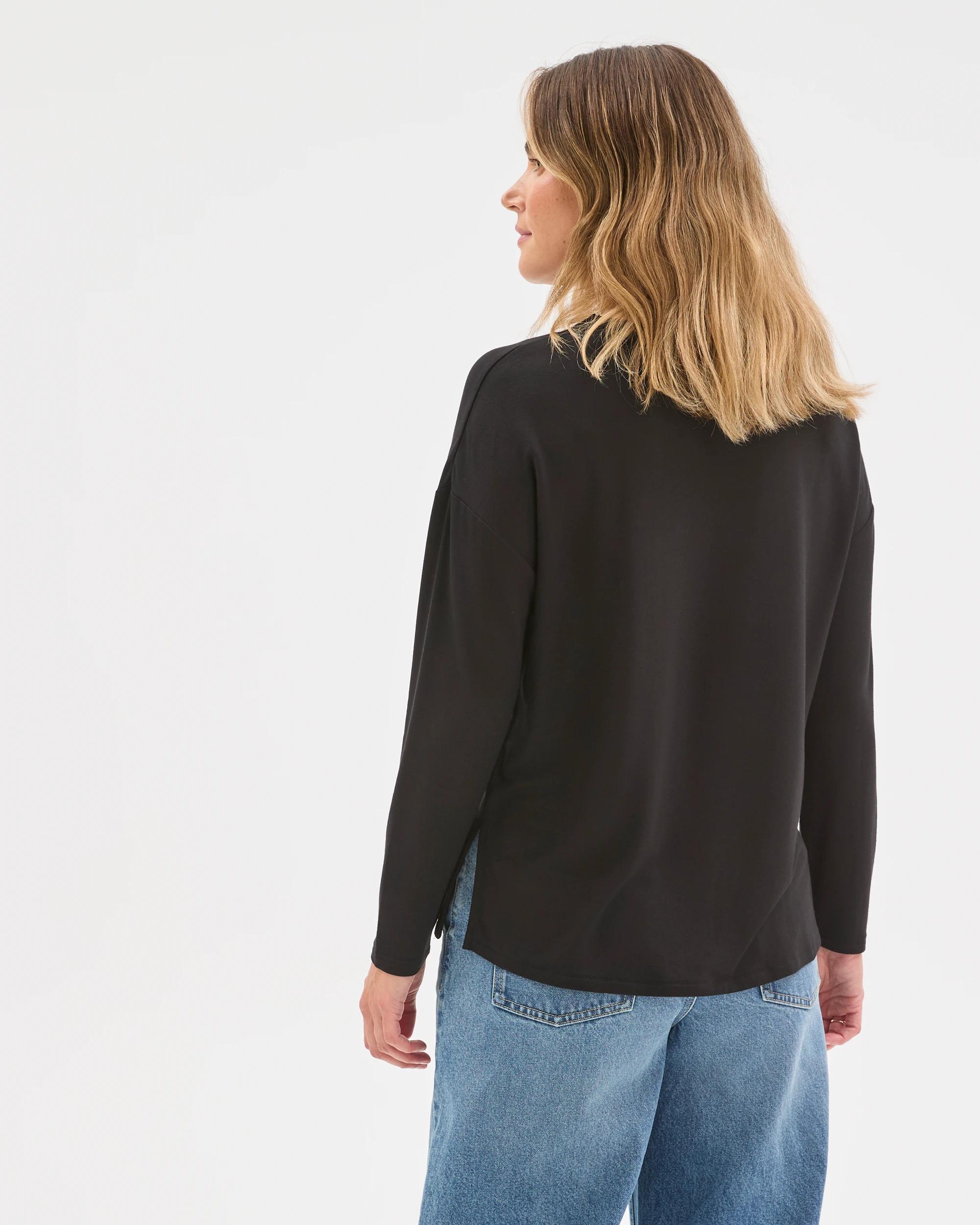 4 Target Woman Long Sleeve Drop Shoulder Curved Hem Top BLACK, 4 of 6